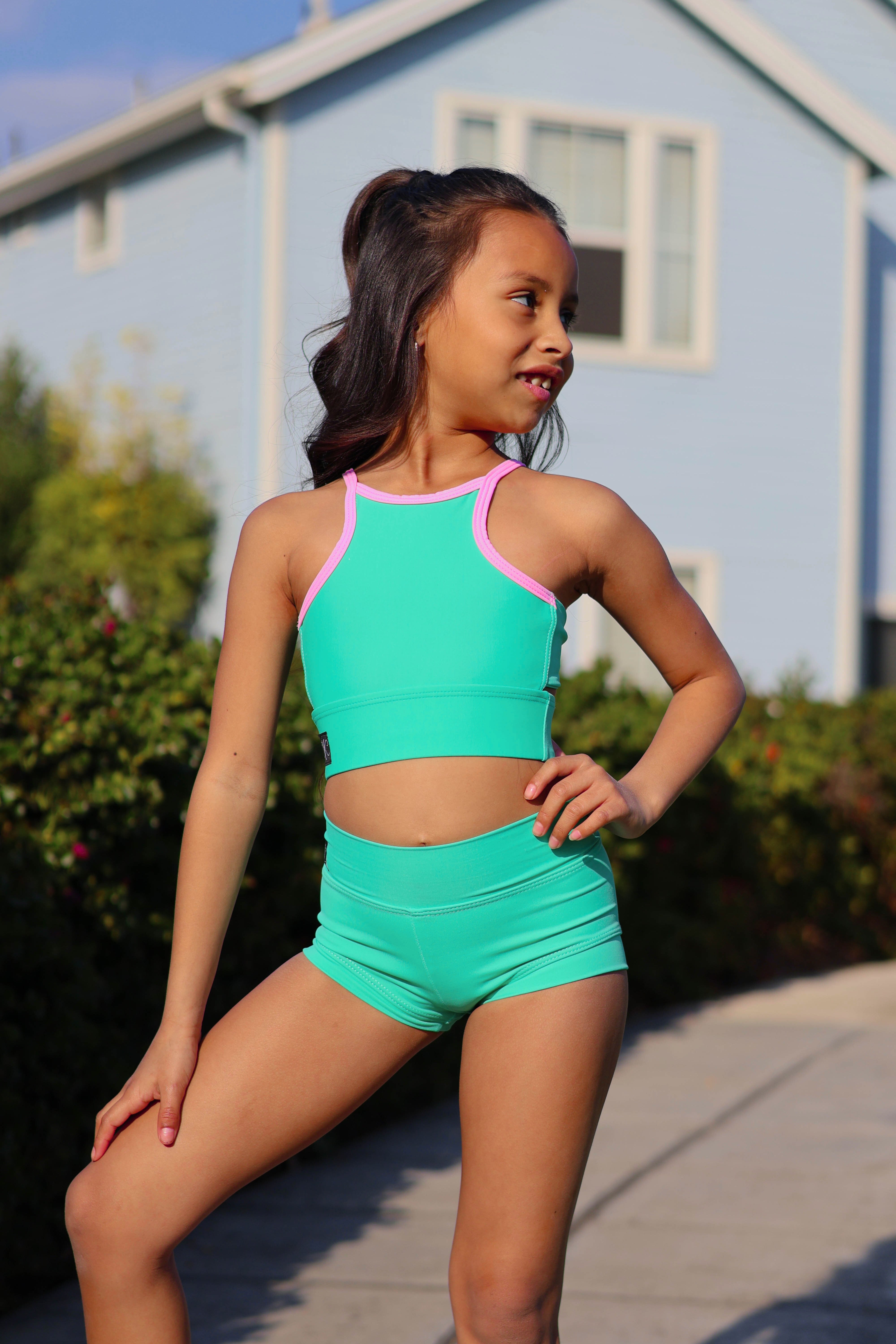 Bow Down Bra Top - Mint/Neon Pink - Ready To Ship