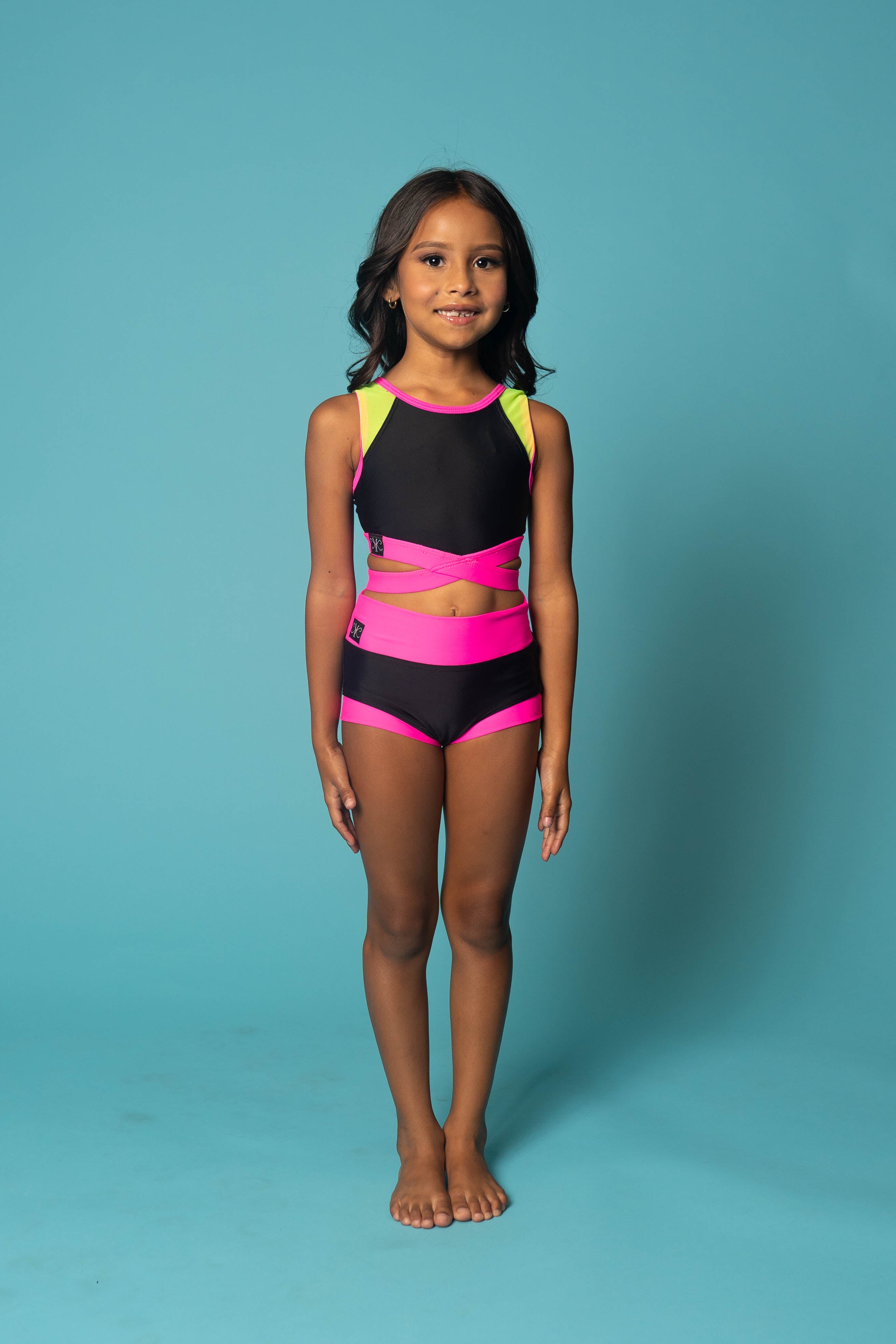 Criss Cross Bra Top - Black/Neon Pink/Lime - Ready To Ship