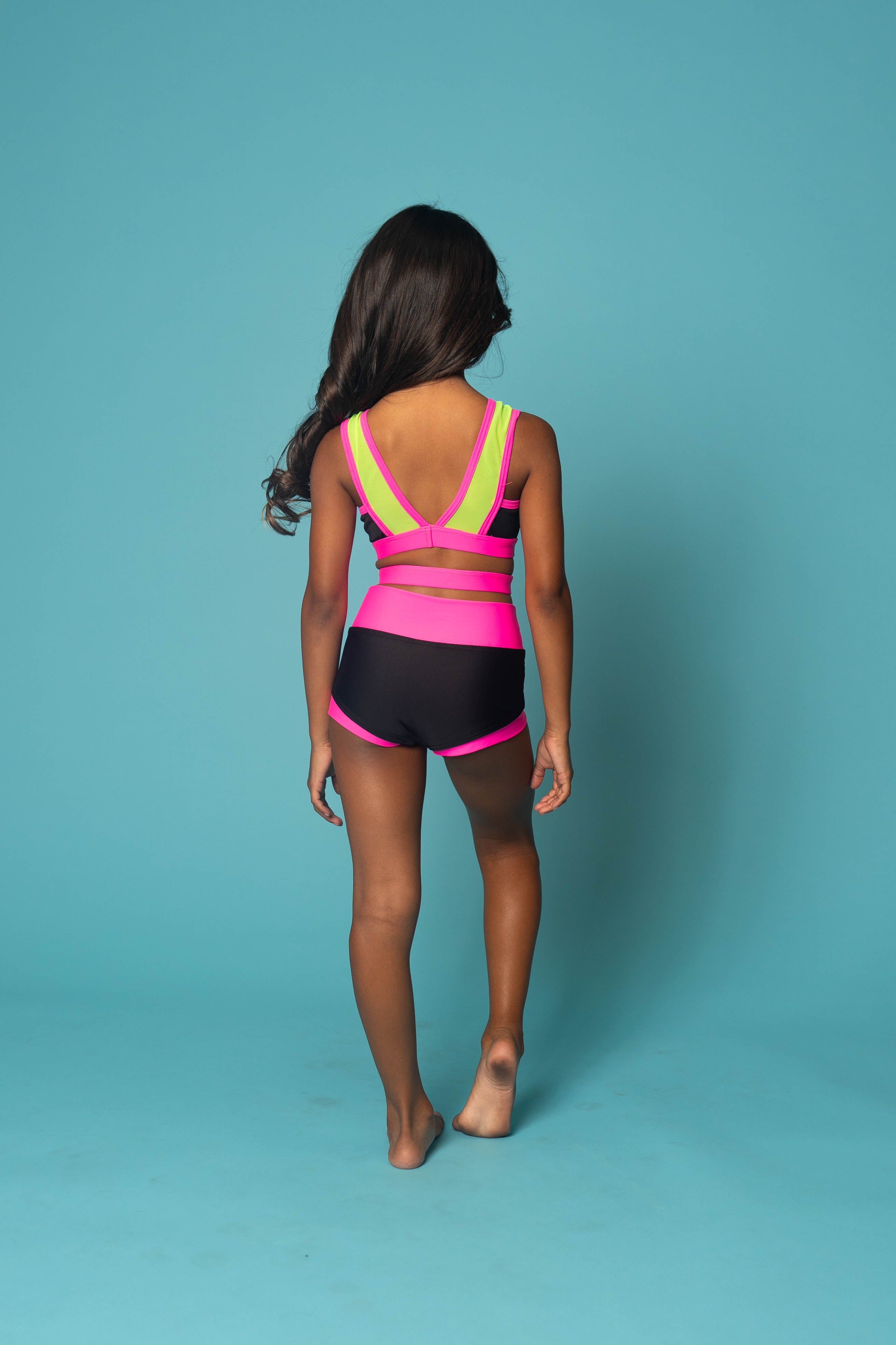 Criss Cross Bra Top - Black/Neon Pink/Lime - Ready To Ship