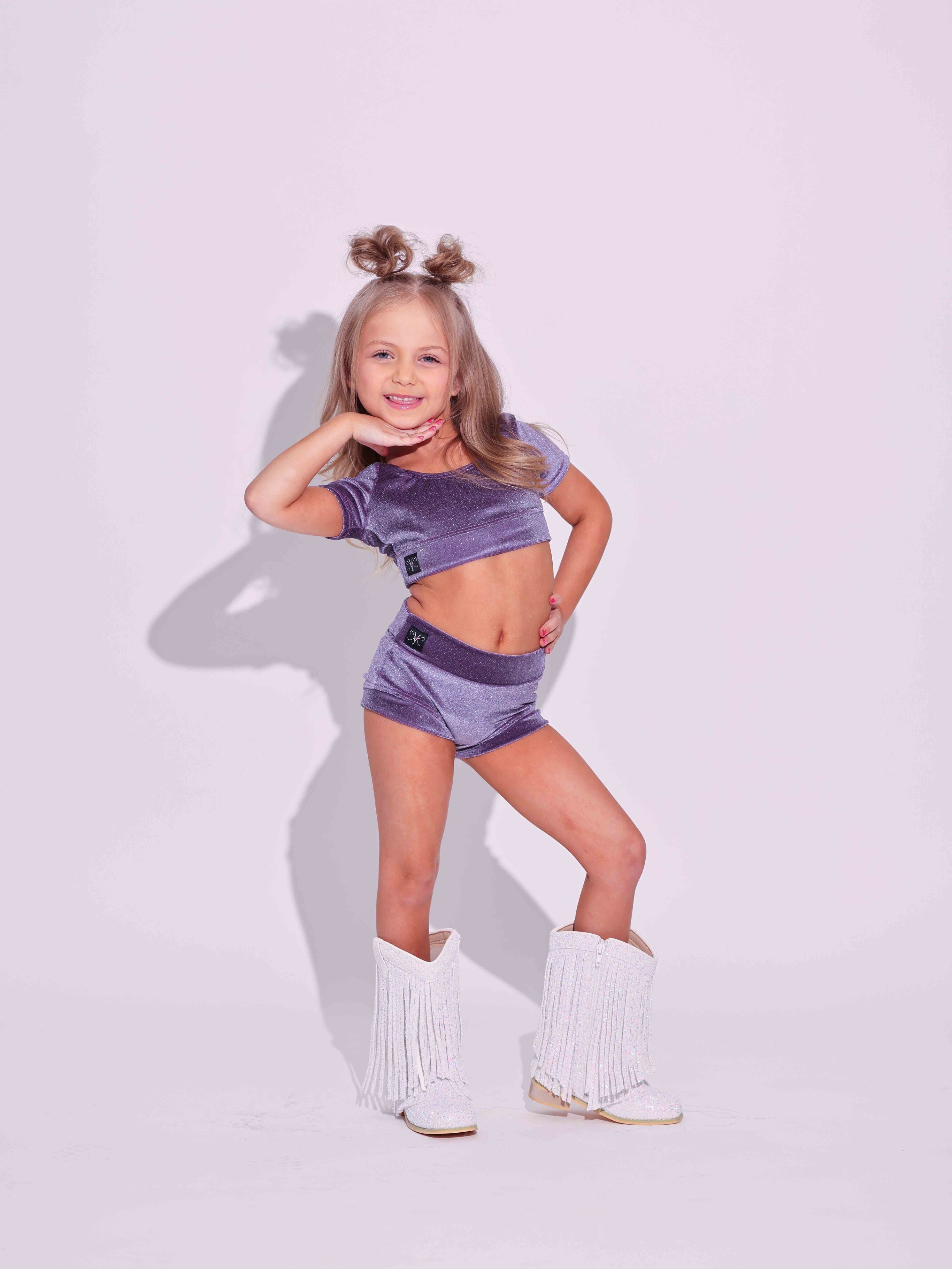 Simple But Cute Exclusive Glitter Velvet Crop Top - Grape - Ready to Ship