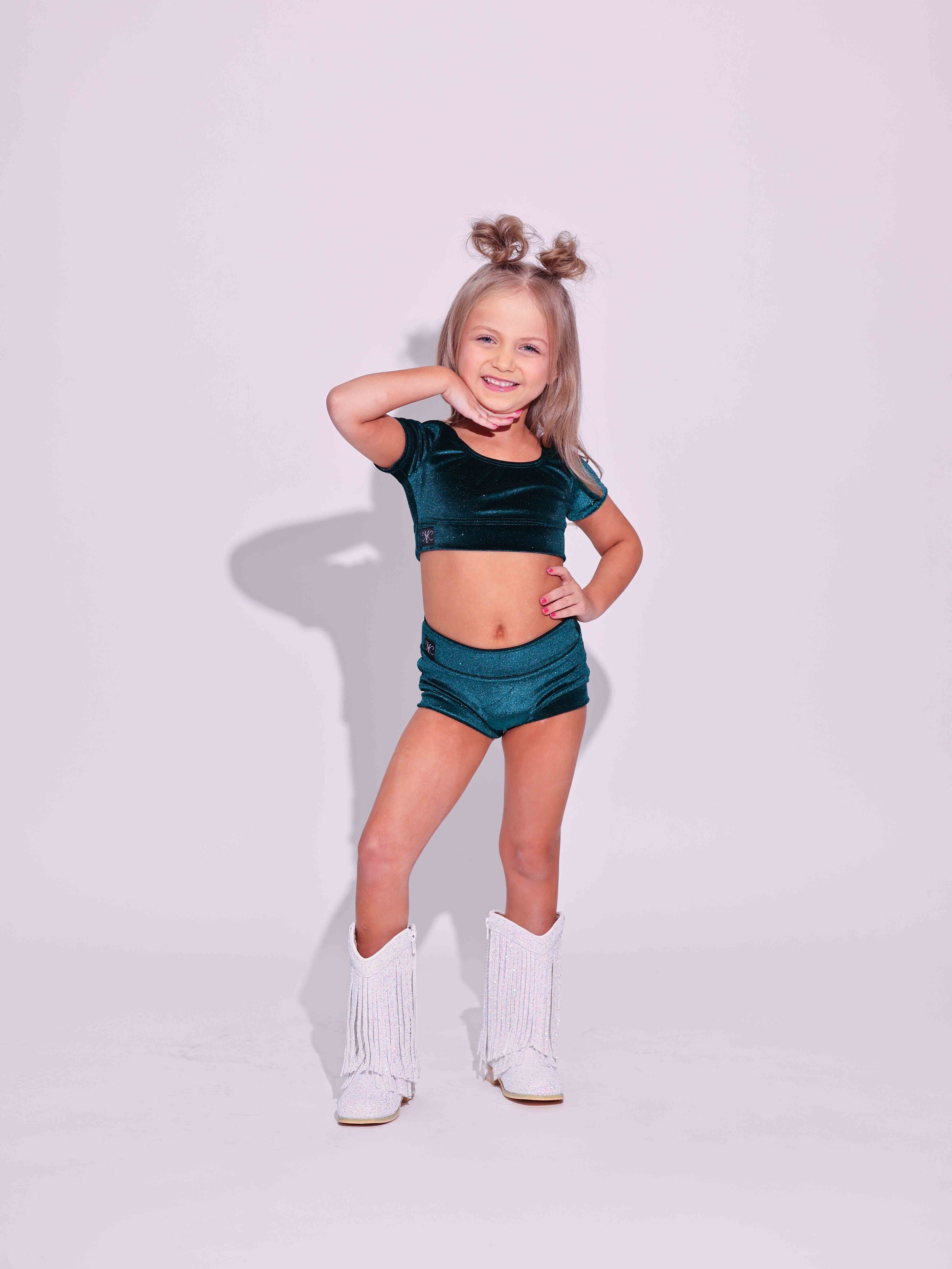 Simple But Cute Exclusive Glitter Velvet Crop Top - Forest Green - Ready to Ship