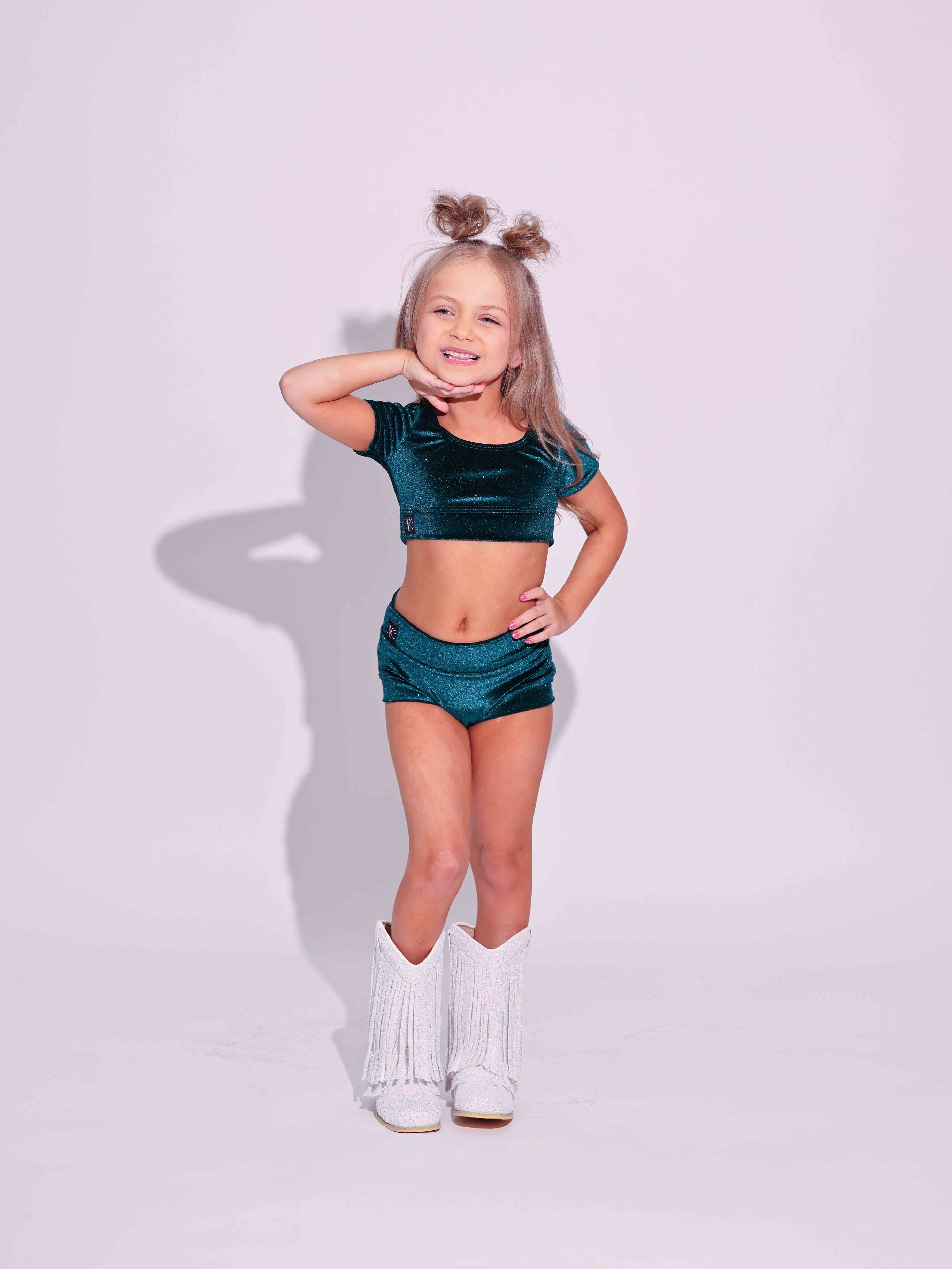 Simple But Cute Exclusive Glitter Velvet Crop Top - Forest Green - Ready to Ship