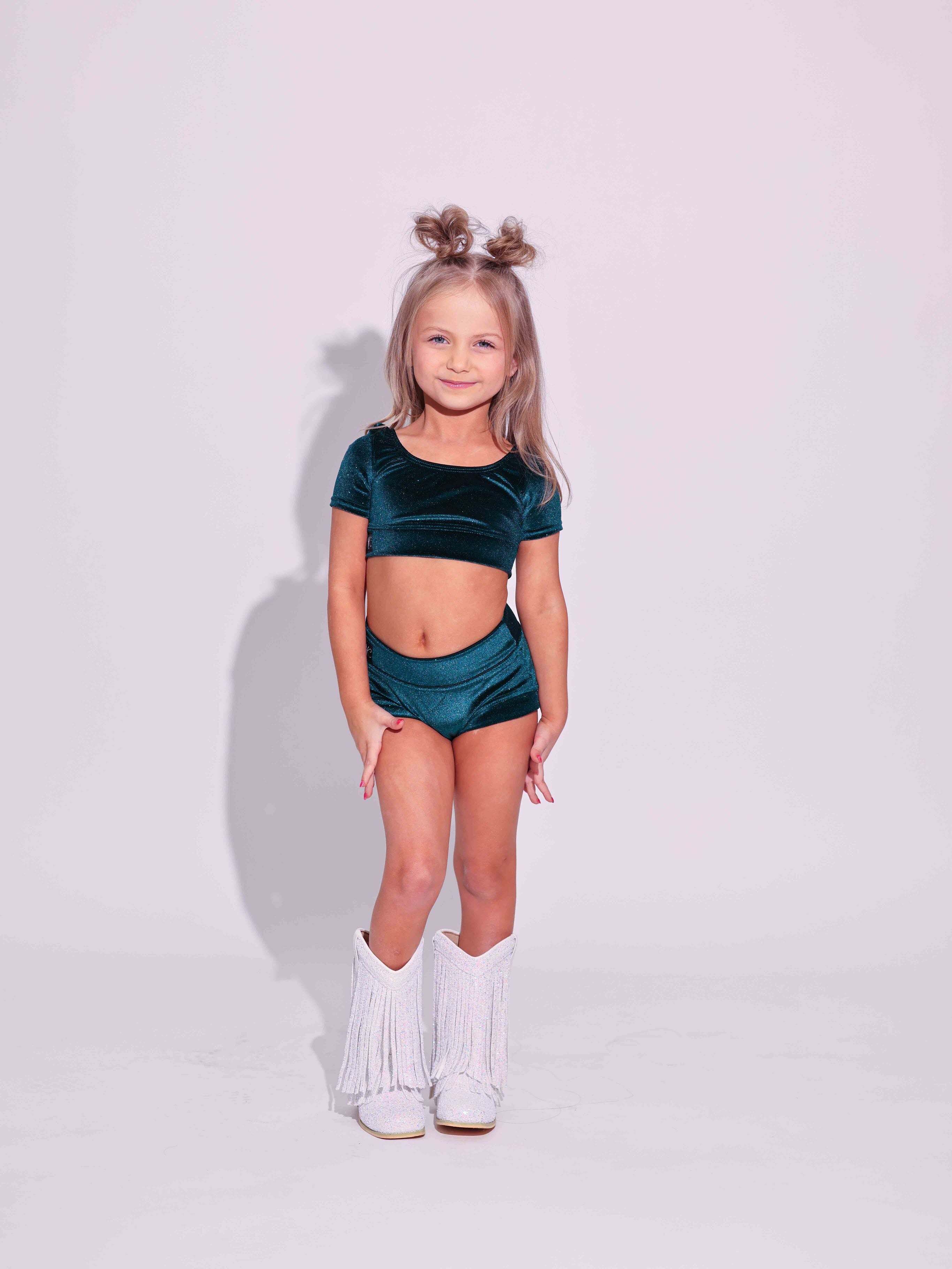 Simple But Cute Exclusive Glitter Velvet Crop Top - Forest Green - Ready to Ship