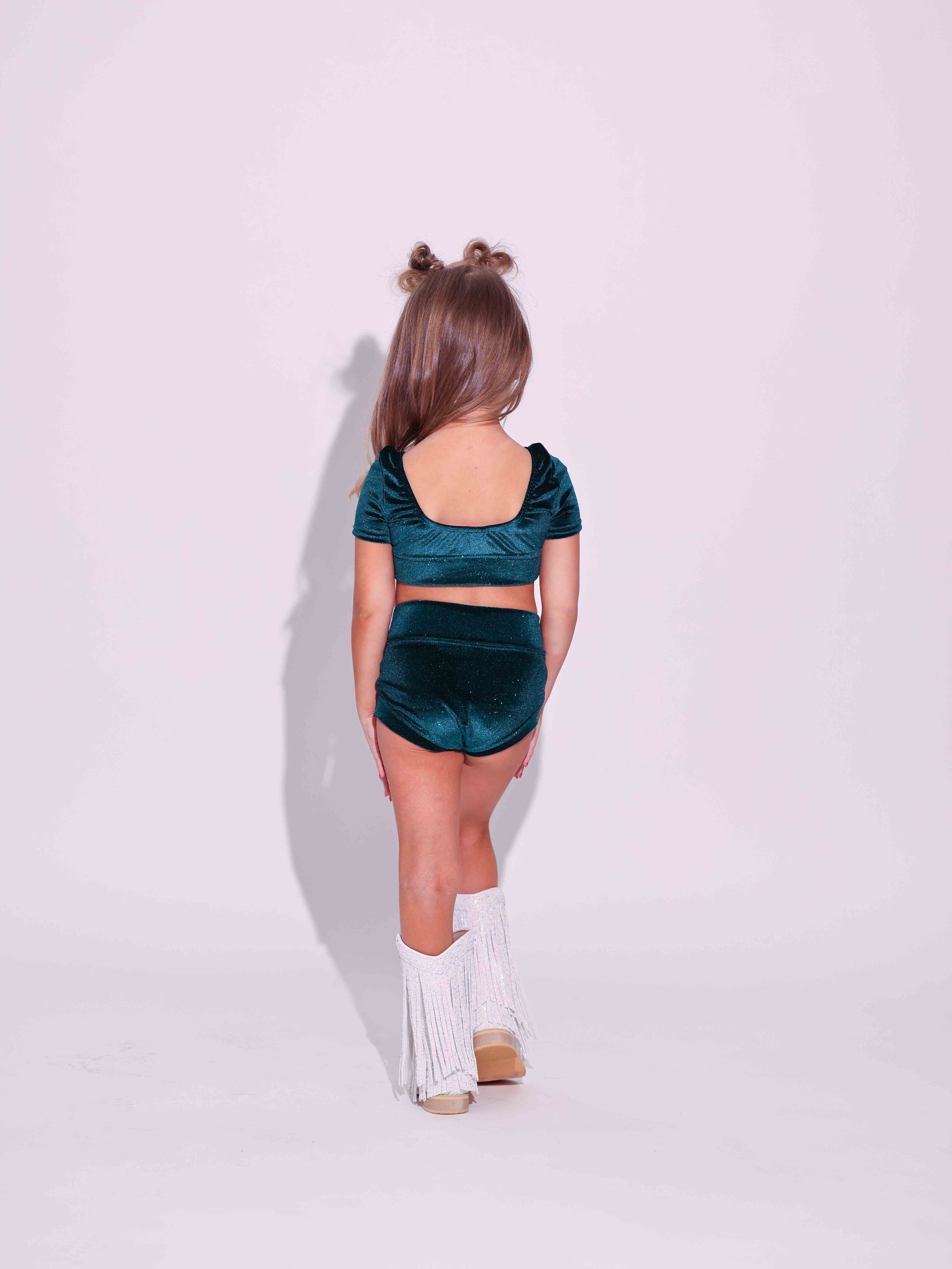 Simple But Cute Exclusive Glitter Velvet Crop Top - Forest Green - Ready to Ship