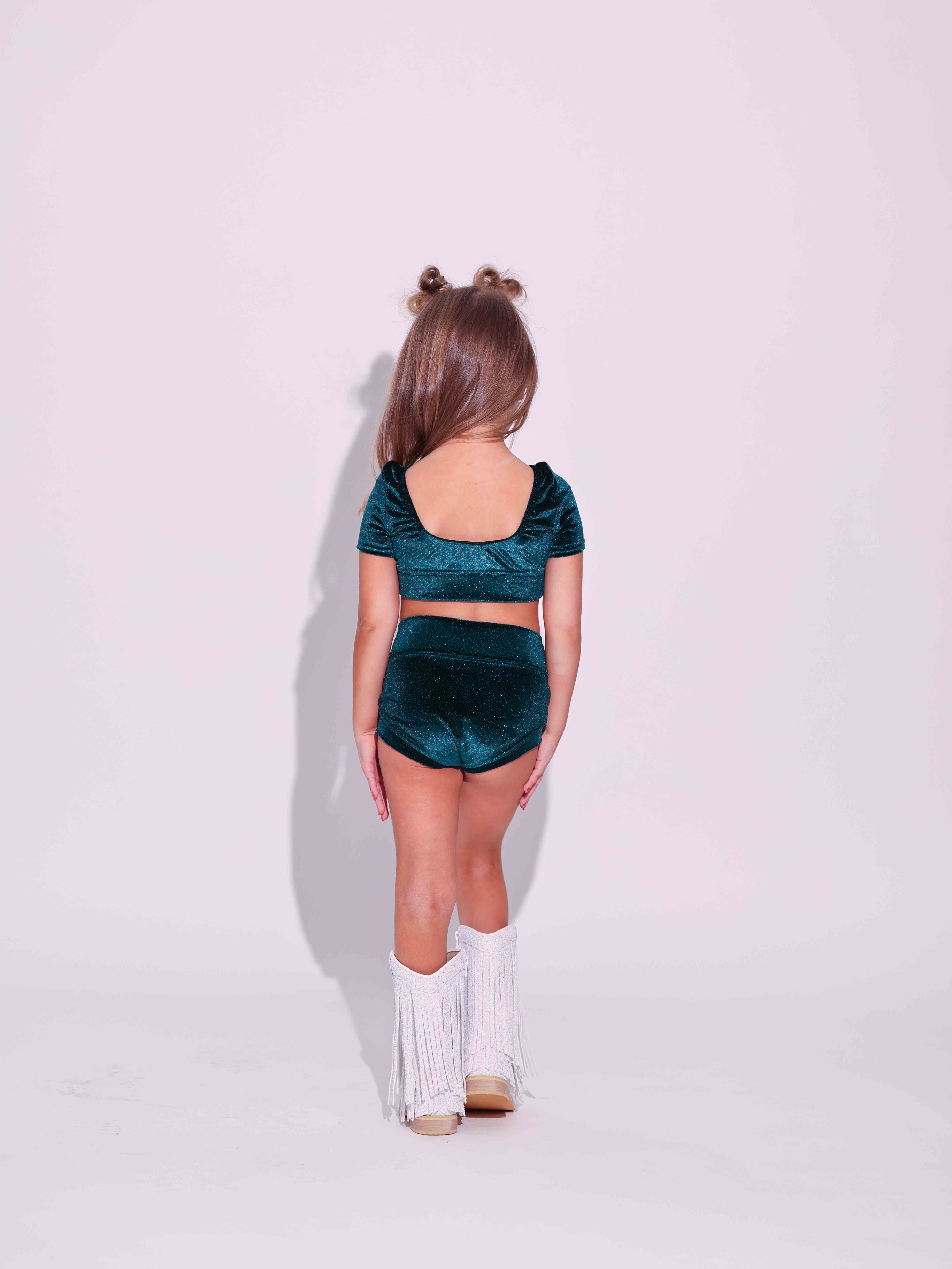 Simple But Cute Exclusive Glitter Velvet Crop Top - Forest Green - Ready to Ship