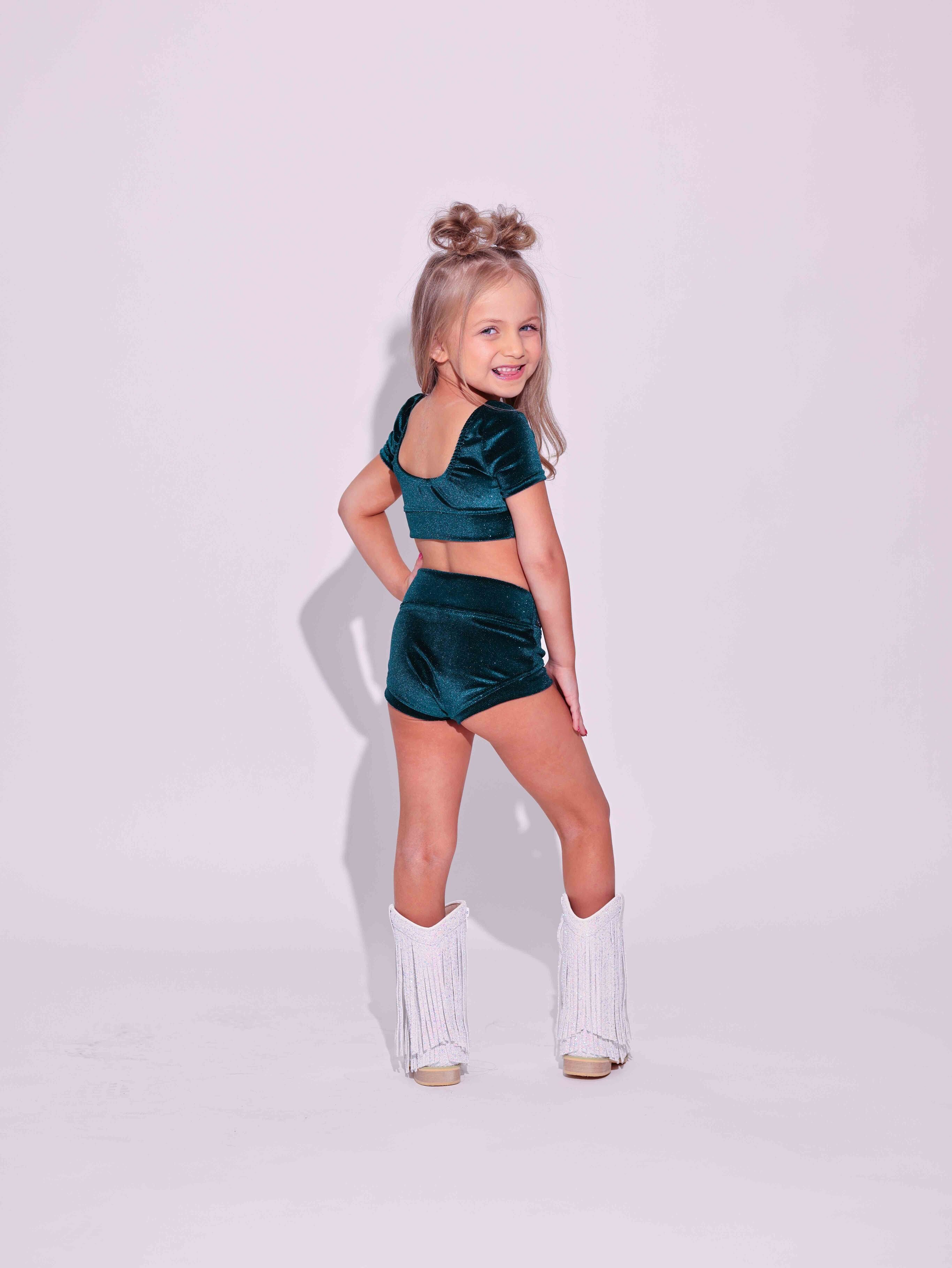 Simple But Cute Exclusive Glitter Velvet Crop Top - Forest Green - Ready to Ship