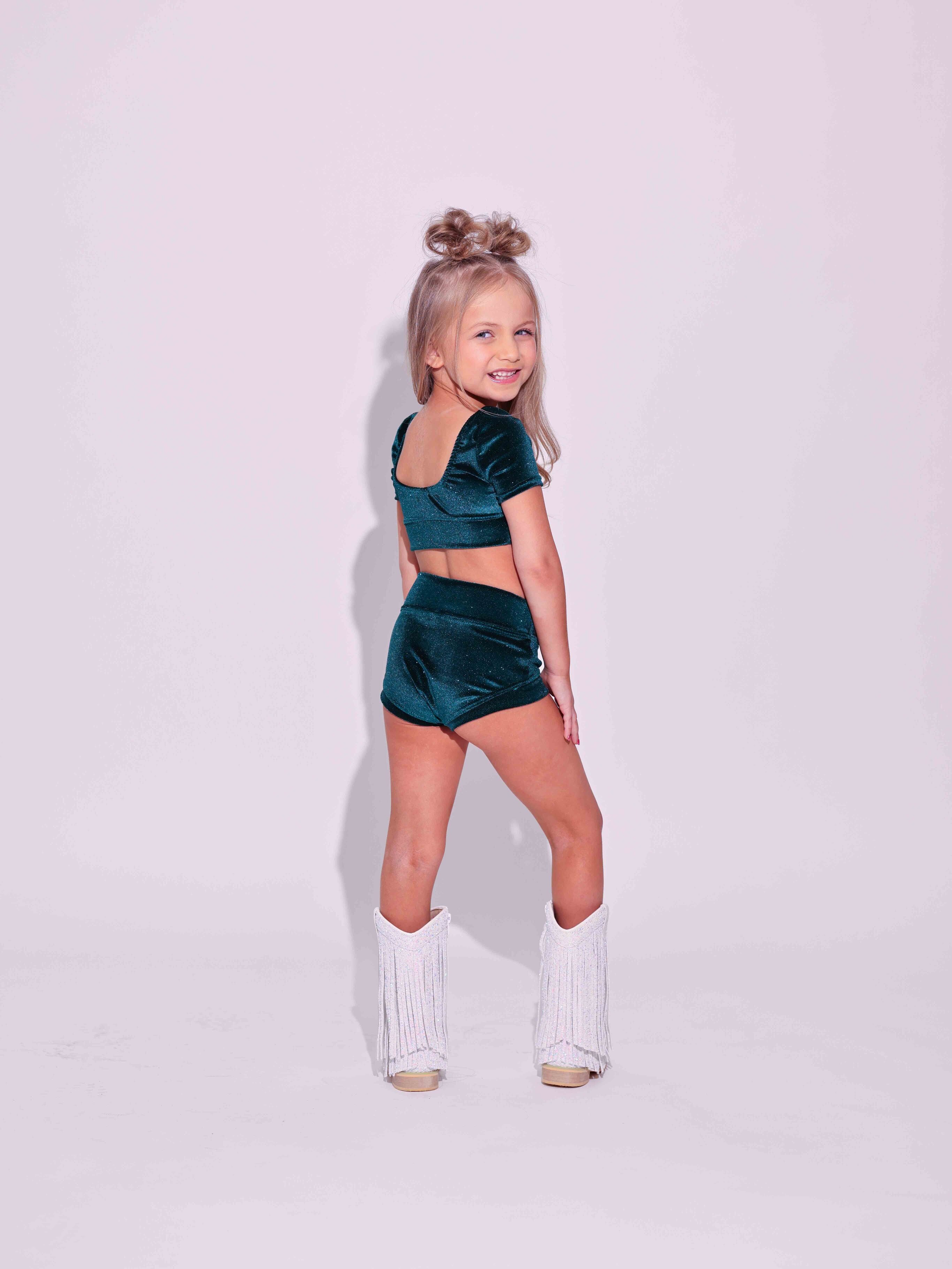 Simple But Cute Exclusive Glitter Velvet Crop Top - Forest Green - Ready to Ship