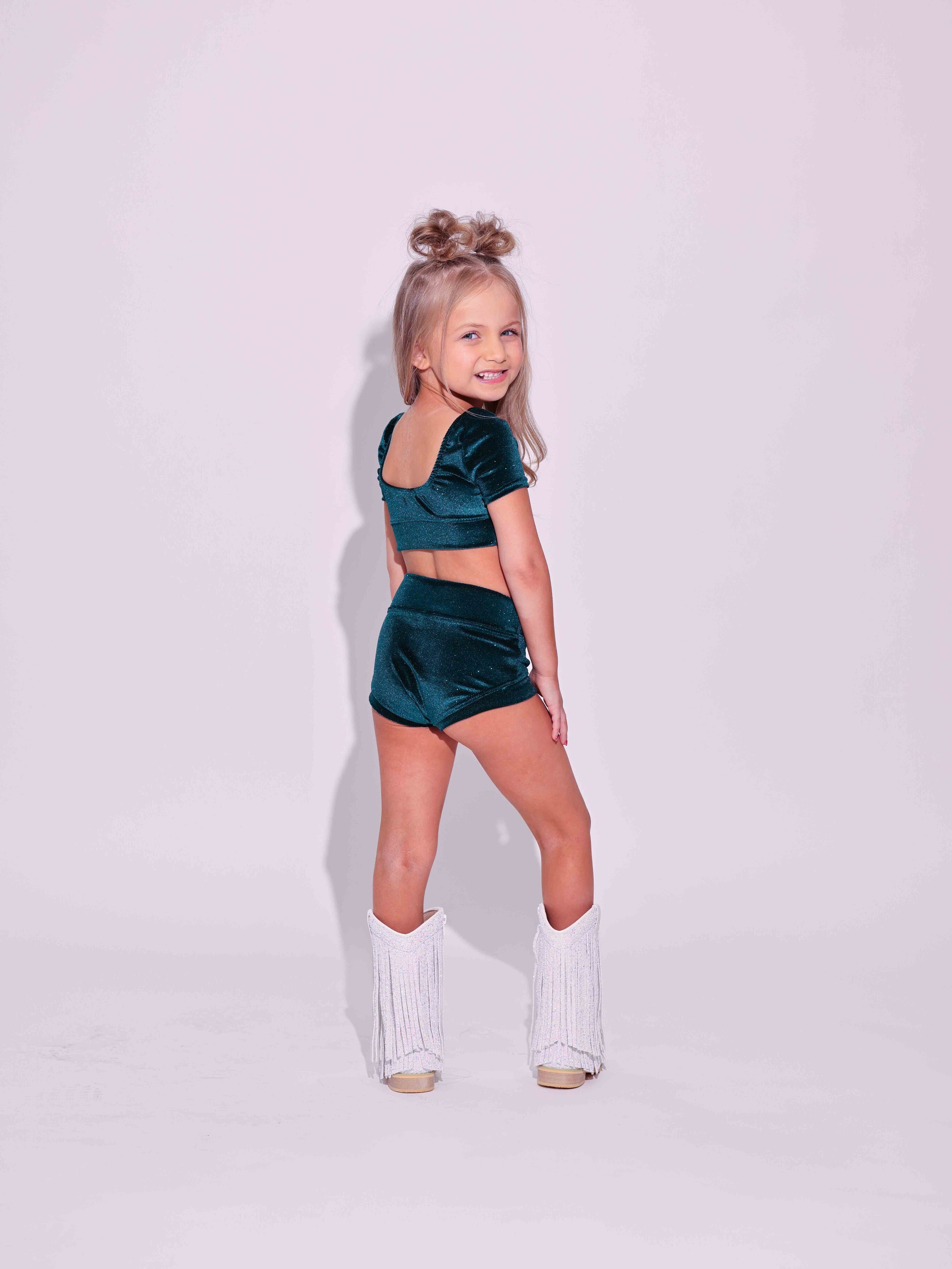 Simple But Cute Exclusive Glitter Velvet Crop Top - Forest Green - Ready to Ship