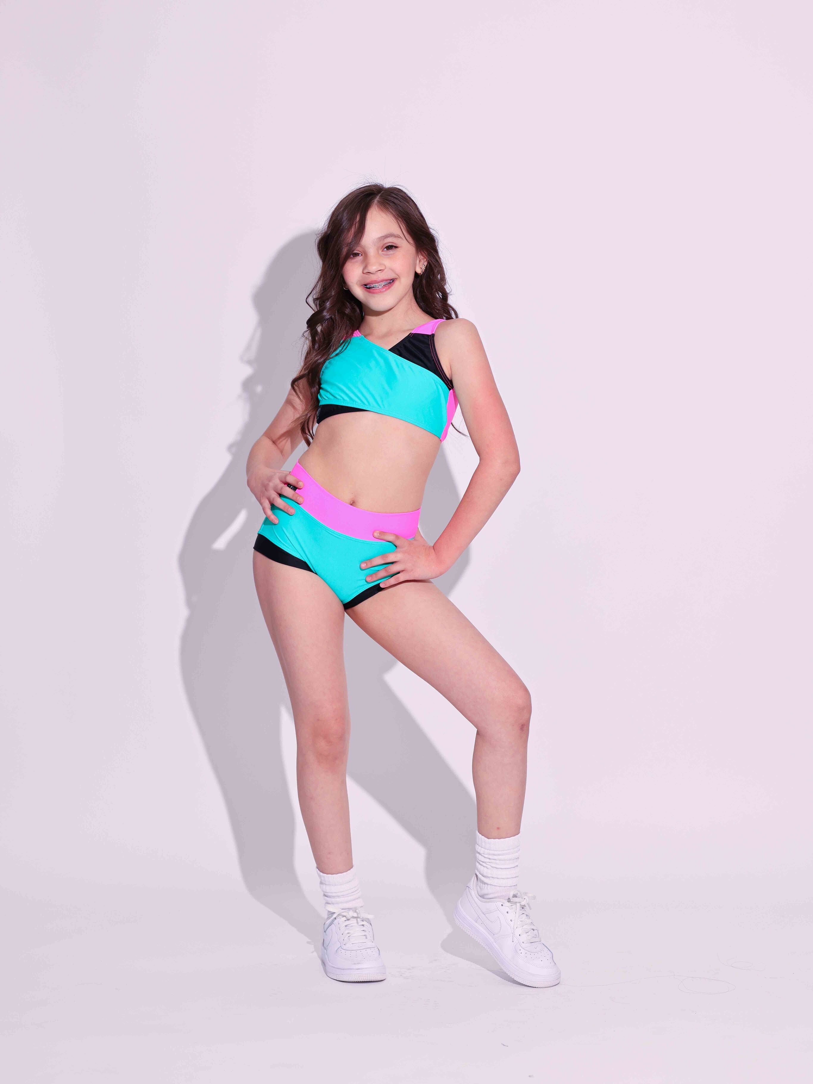 Cross My Heart Bra Top - Dark Mint/Black/Neon Pink - Ready To Ship