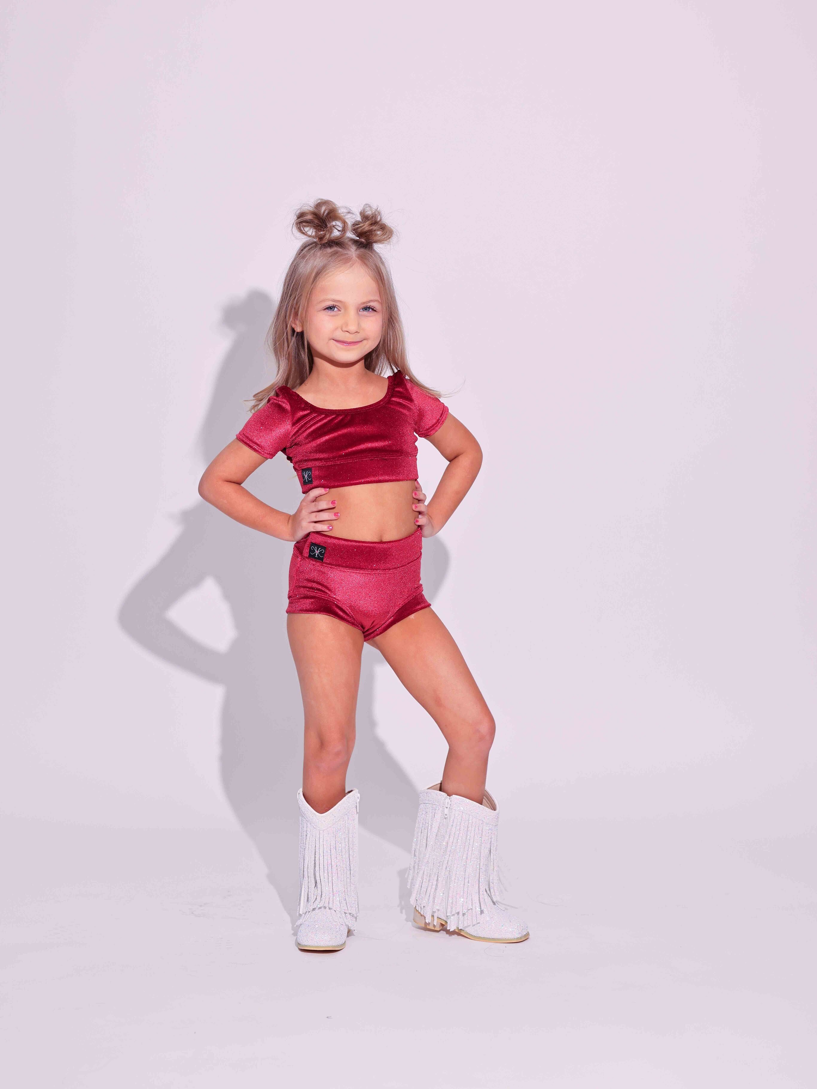 Simple But Cute Exclusive Glitter Velvet Crop Top - Red - Ready to Ship