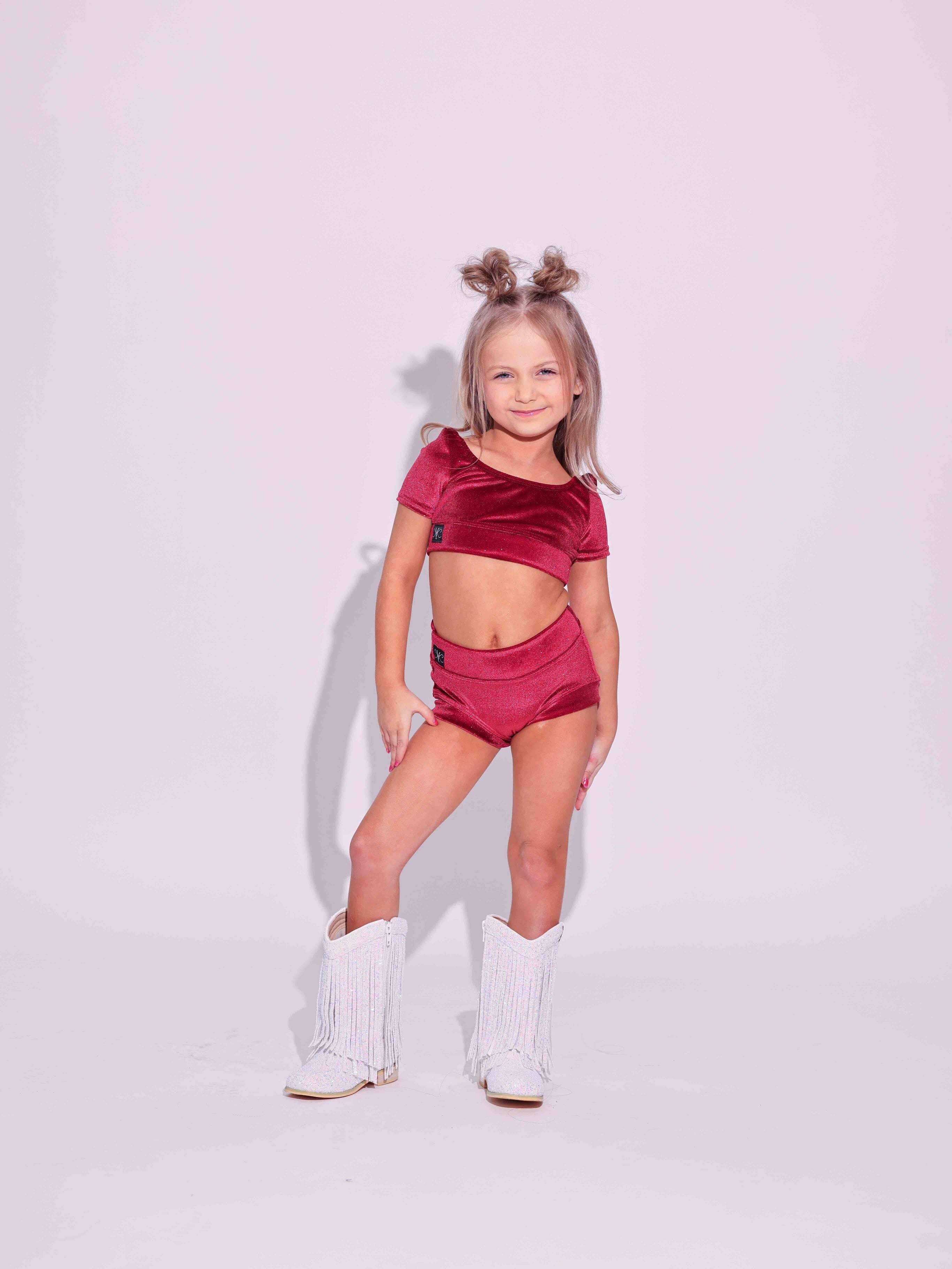 Simple But Cute Exclusive Glitter Velvet Crop Top - Red - Ready to Ship