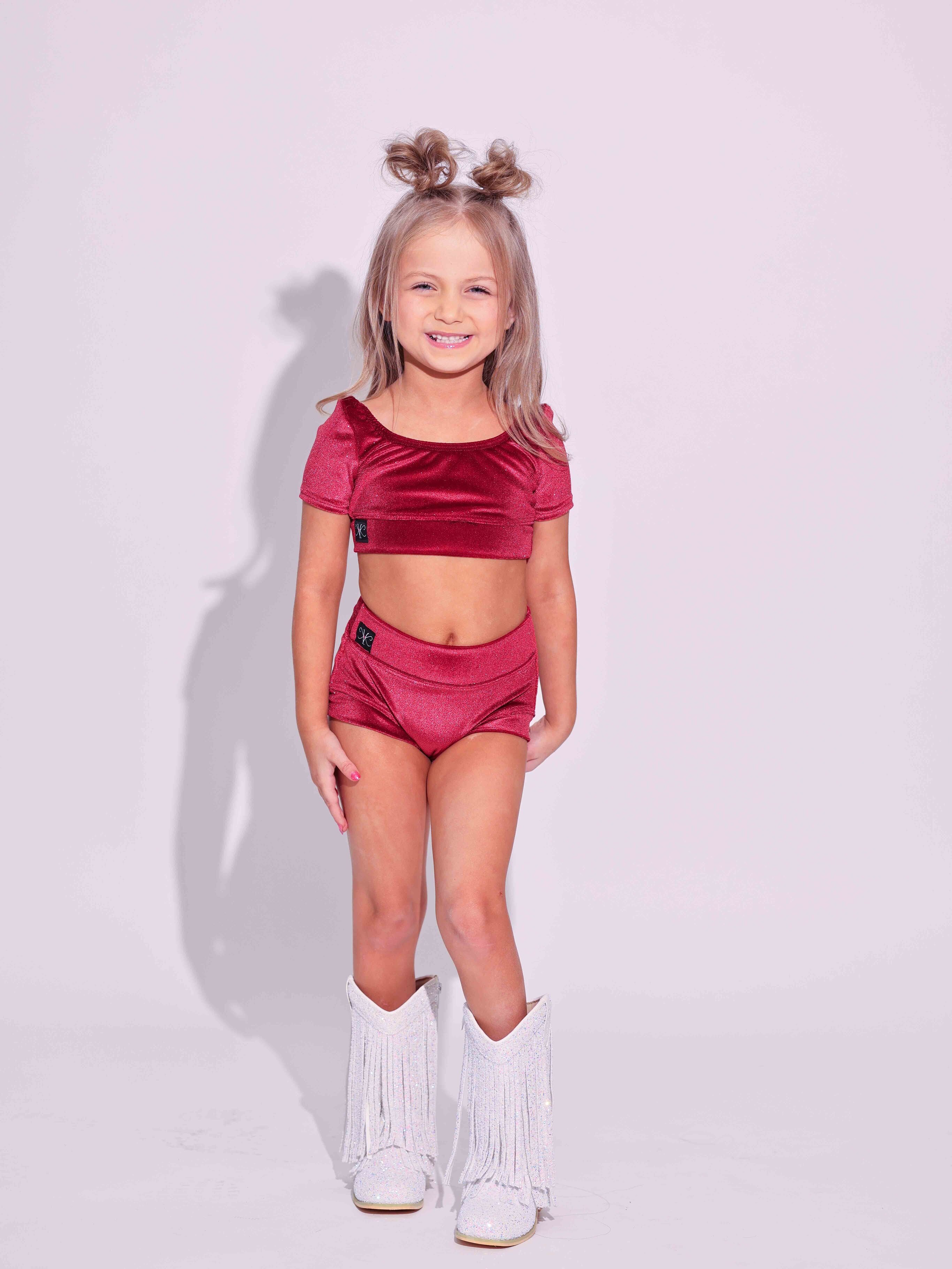 Simple But Cute Exclusive Glitter Velvet Crop Top - Red - Ready to Ship