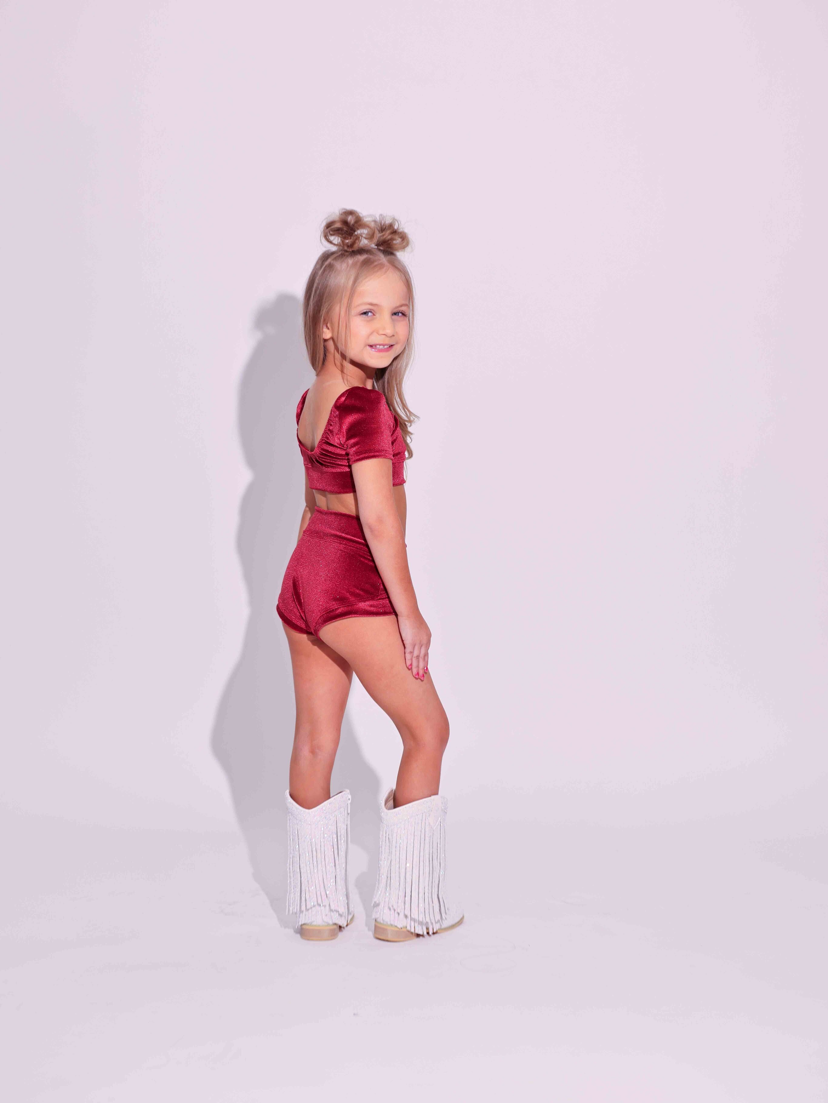 Simple But Cute Exclusive Glitter Velvet Crop Top - Red - Ready to Ship