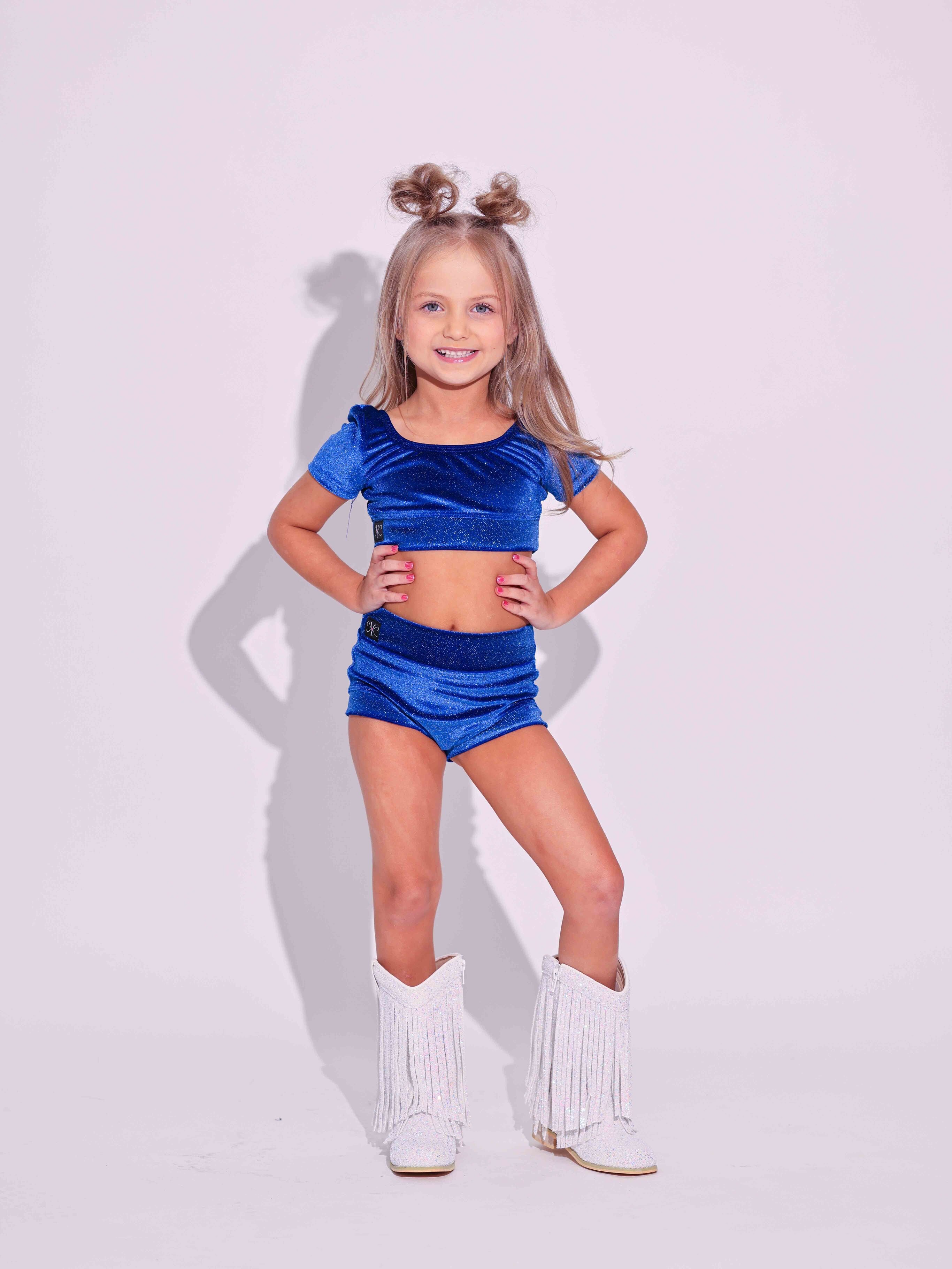 Simple But Cute Exclusive Glitter Velvet Crop Top - Royal Blue - Ready to Ship