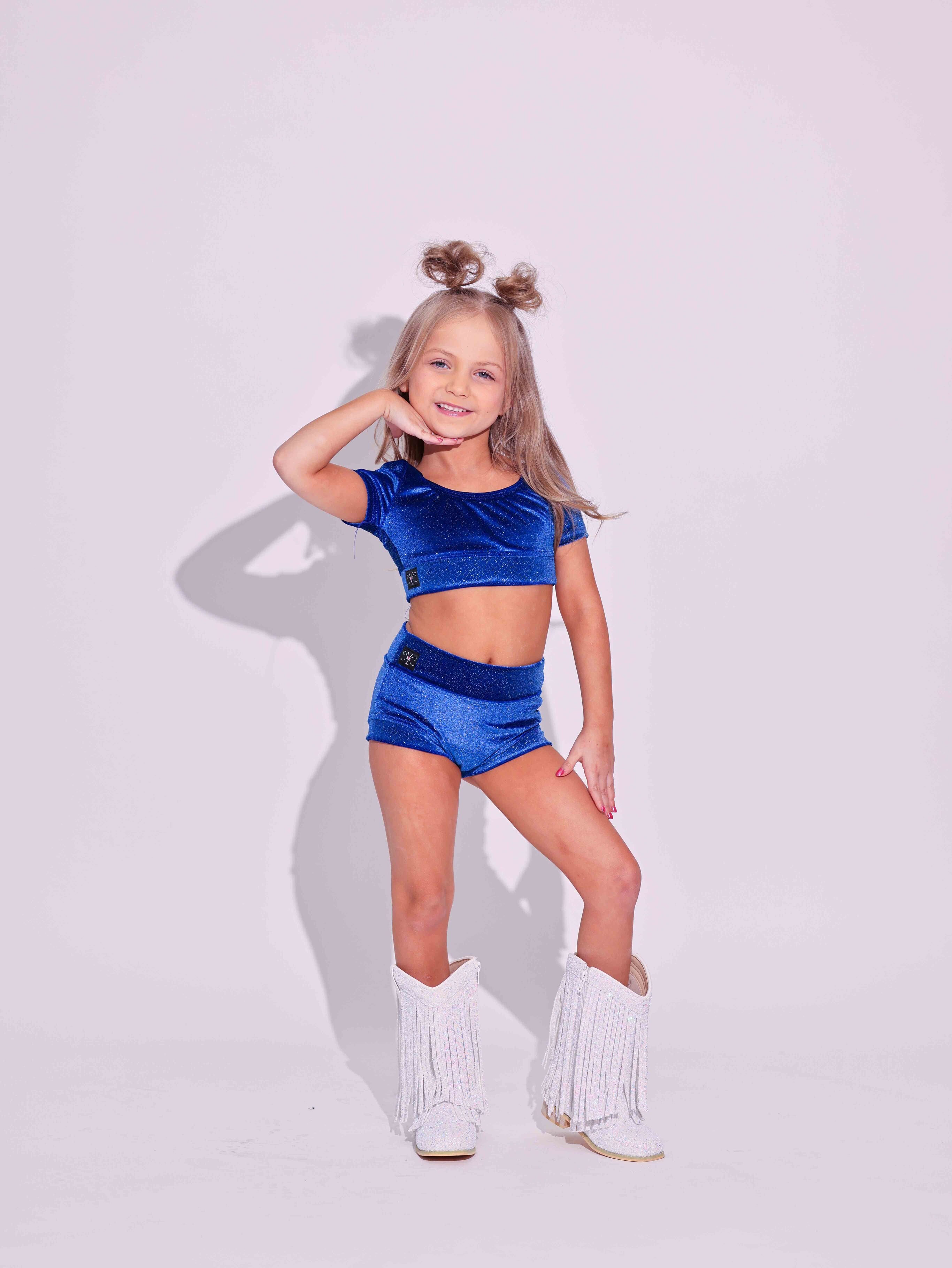 Simple But Cute Exclusive Glitter Velvet Crop Top - Royal Blue - Ready to Ship