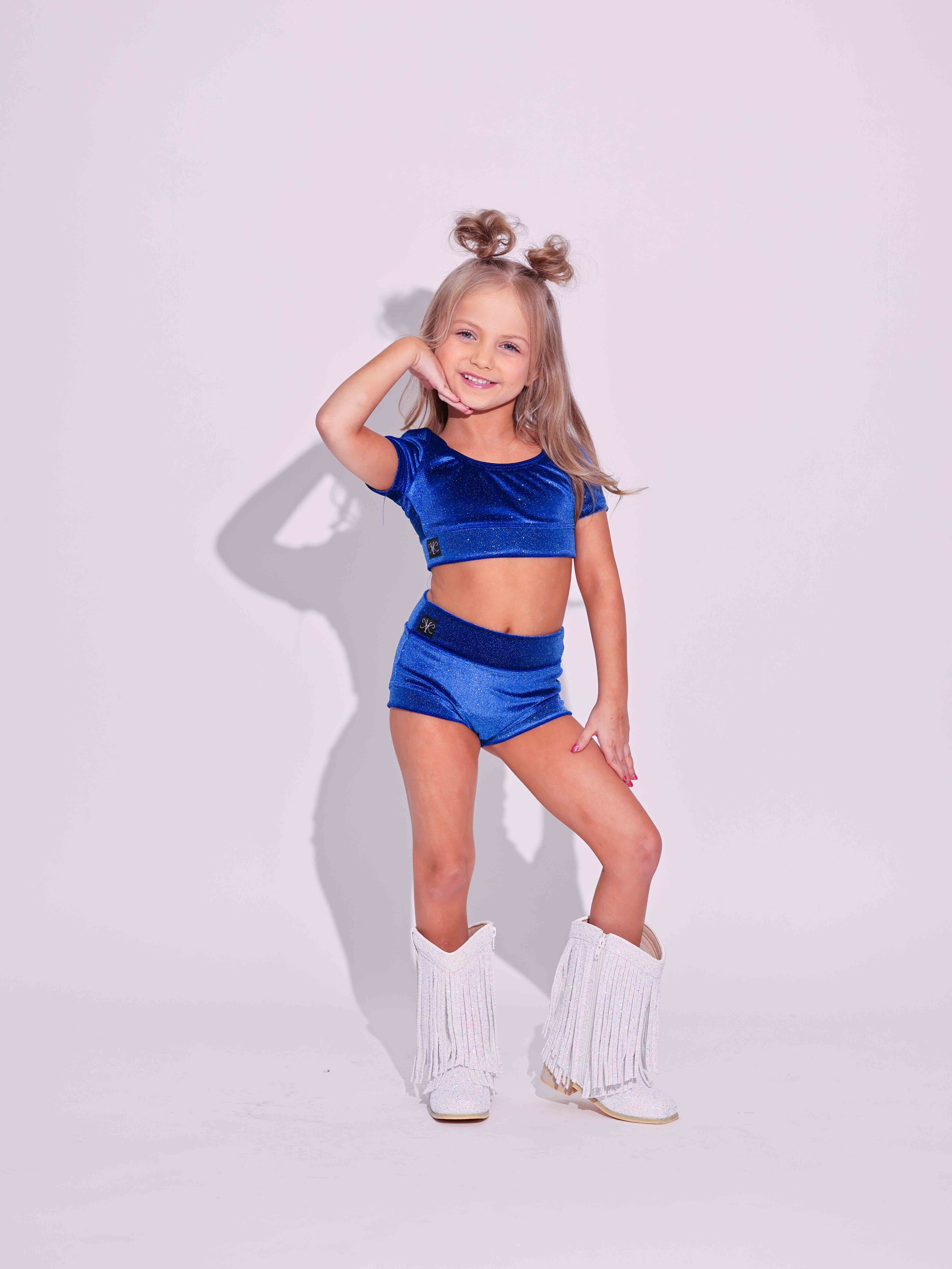 Simple But Cute Exclusive Glitter Velvet Crop Top - Royal Blue - Ready to Ship