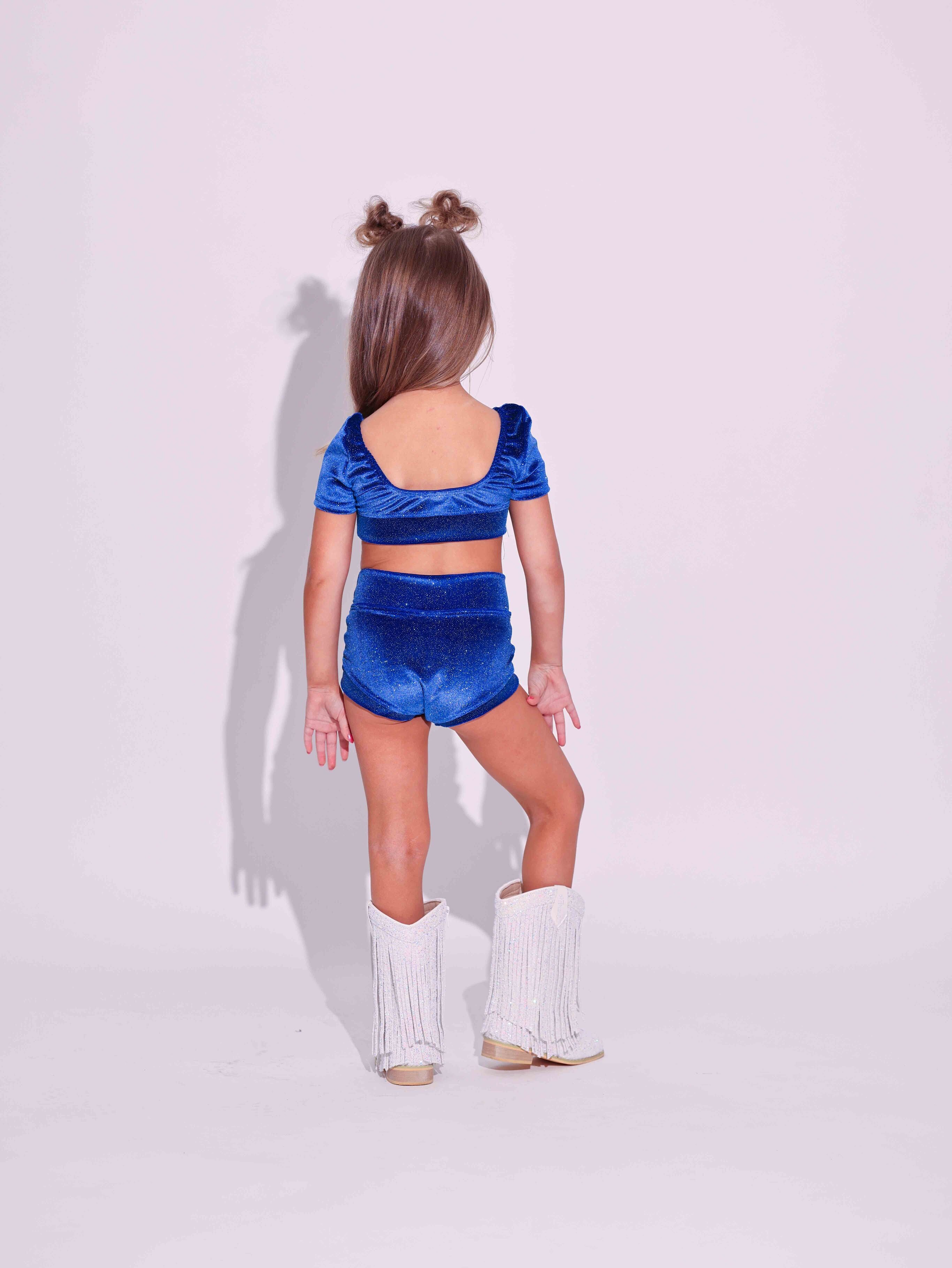 Simple But Cute Exclusive Glitter Velvet Crop Top - Royal Blue - Ready to Ship
