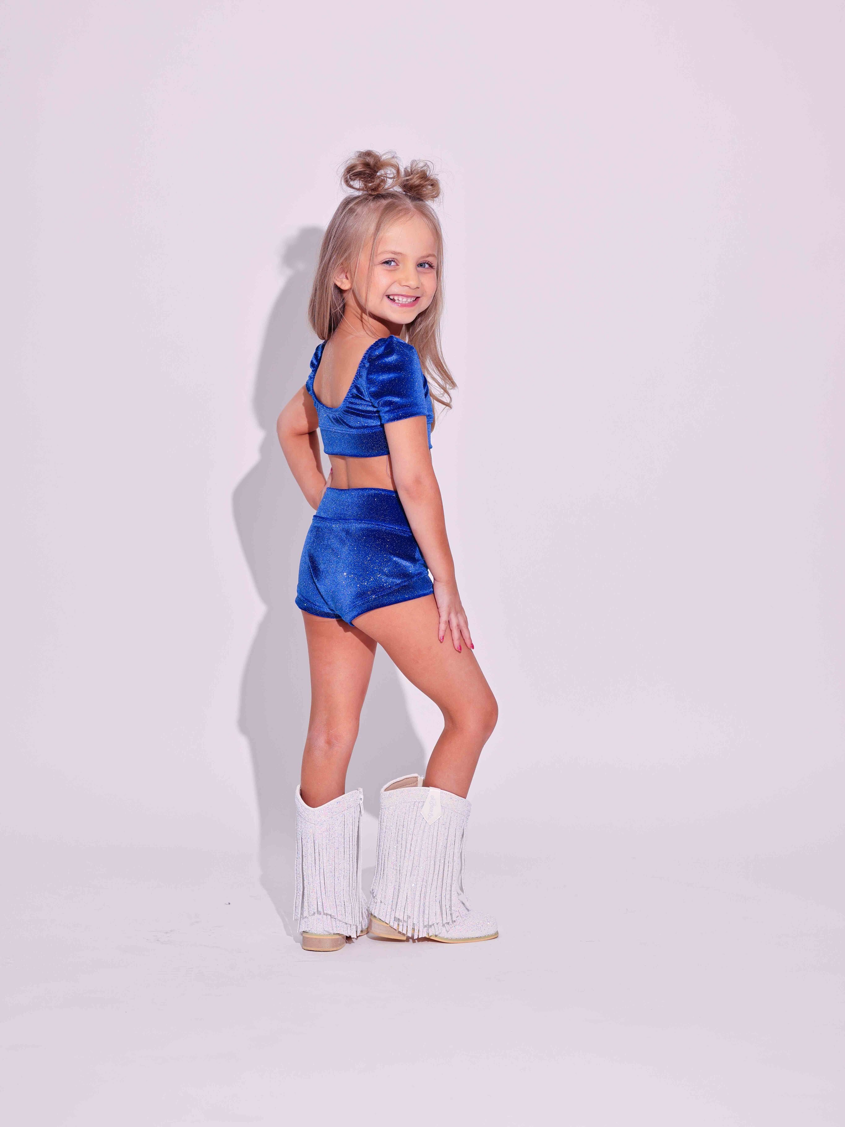 Simple But Cute Exclusive Glitter Velvet Crop Top - Royal Blue - Ready to Ship