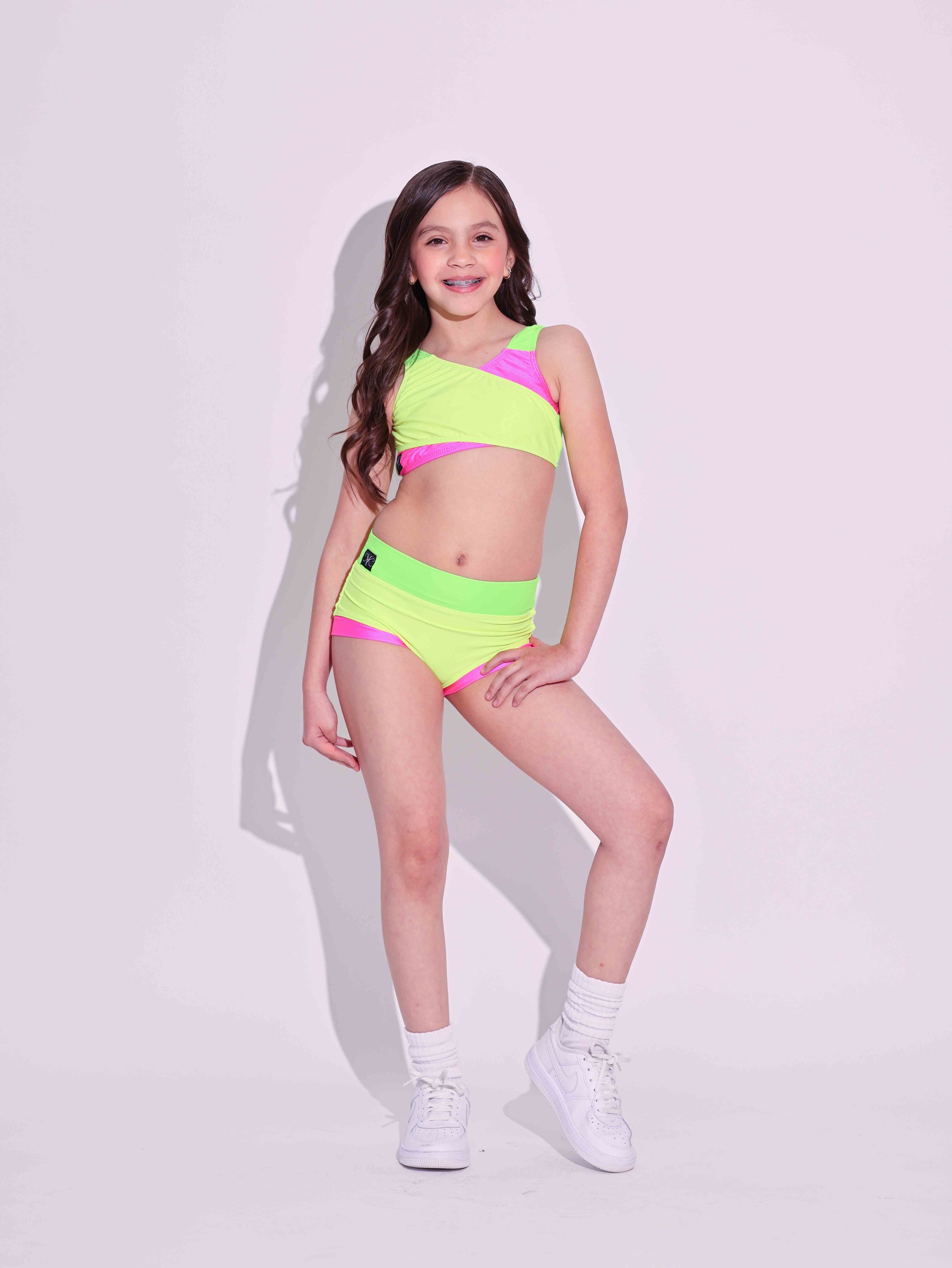 Cross My Heart Bra Top - Neon Yellow/Tropical Pink/Neon Green - Ready To Ship