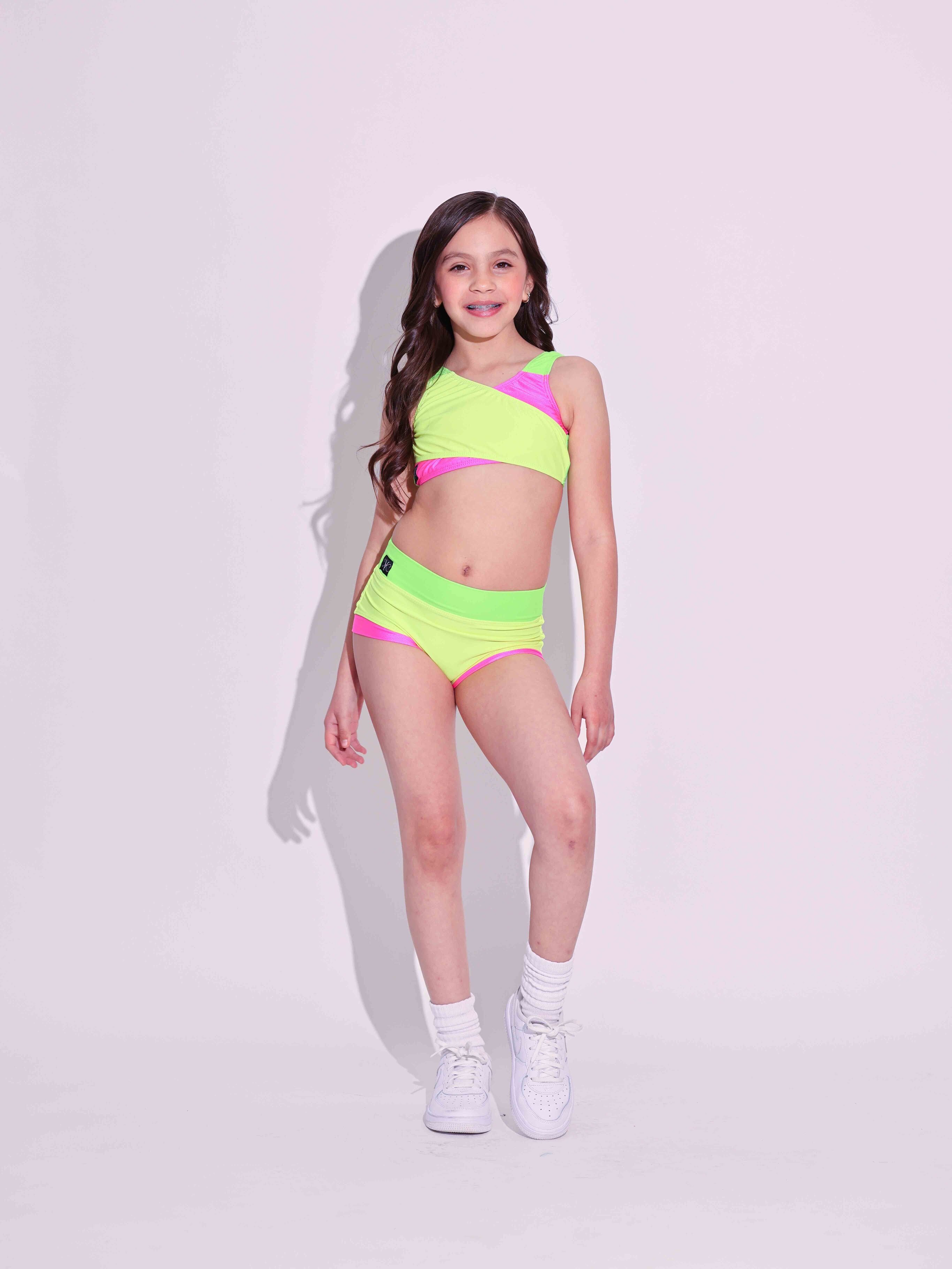Cross My Heart Bra Top - Neon Yellow/Tropical Pink/Neon Green - Ready To Ship
