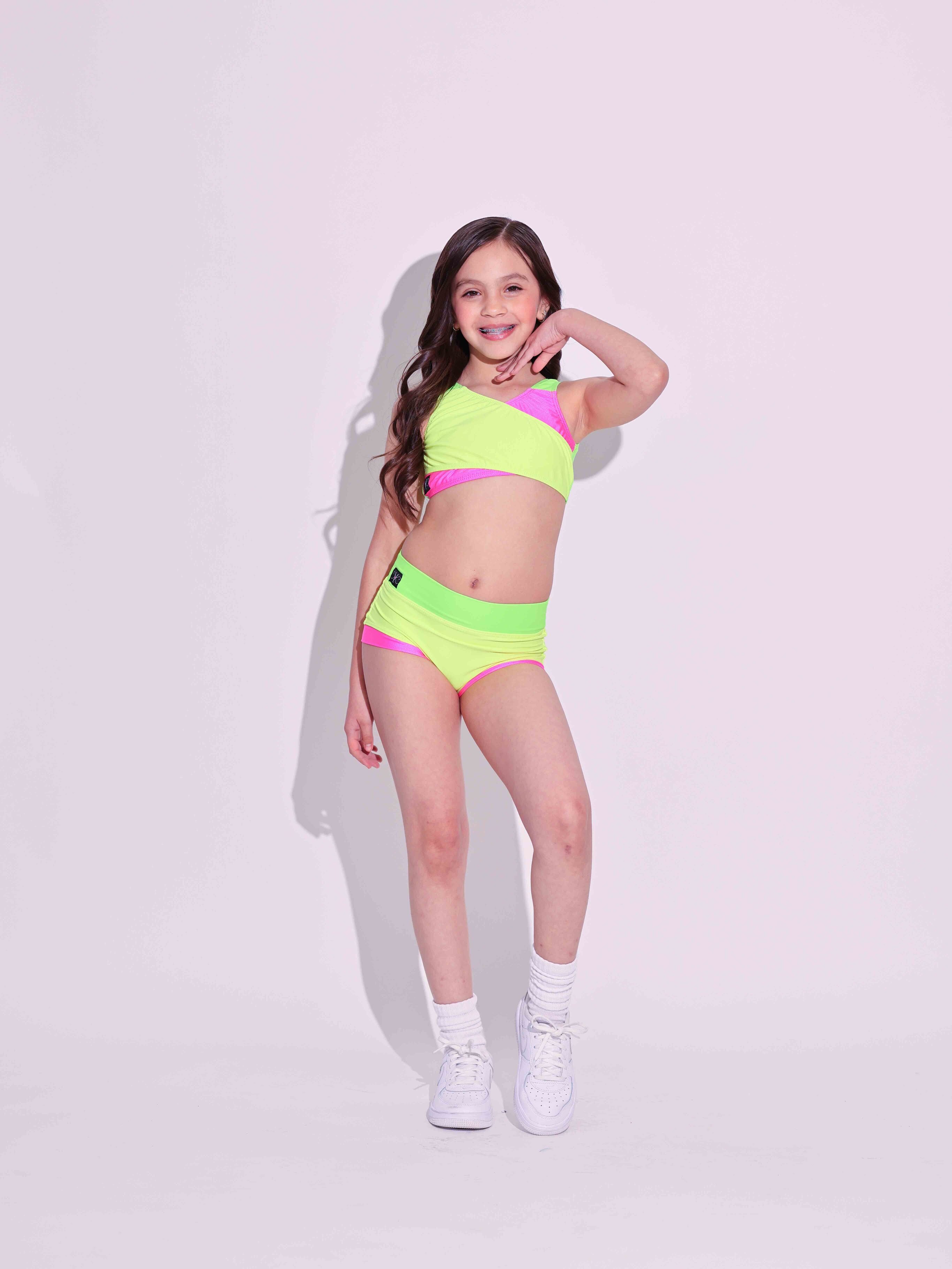 Cross My Heart Bra Top - Neon Yellow/Tropical Pink/Neon Green - Ready To Ship