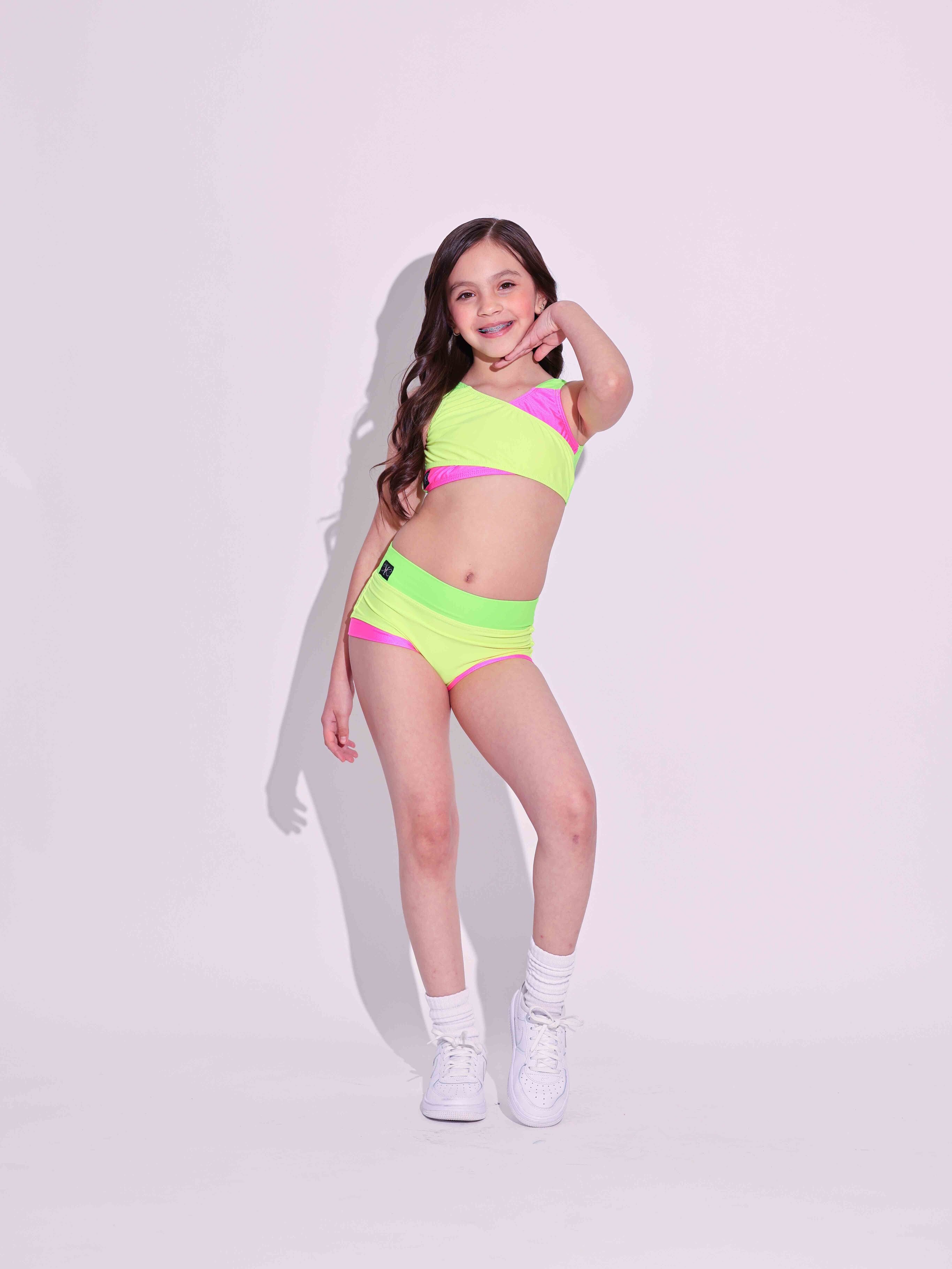 Cross My Heart Bra Top - Neon Yellow/Tropical Pink/Neon Green - Ready To Ship