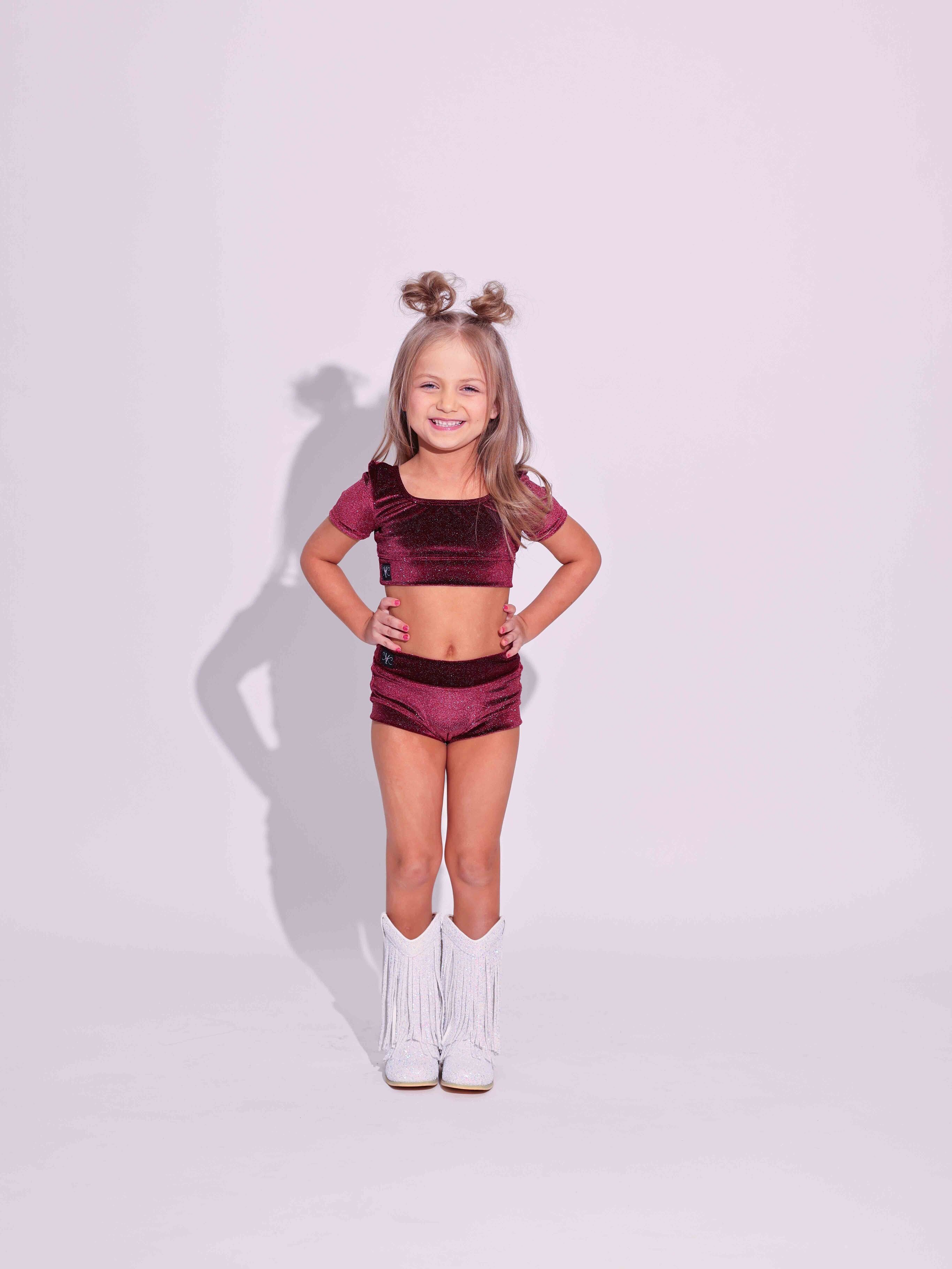 Simple But Cute Exclusive Glitter Velvet Crop Top - Wine - Ready to Ship