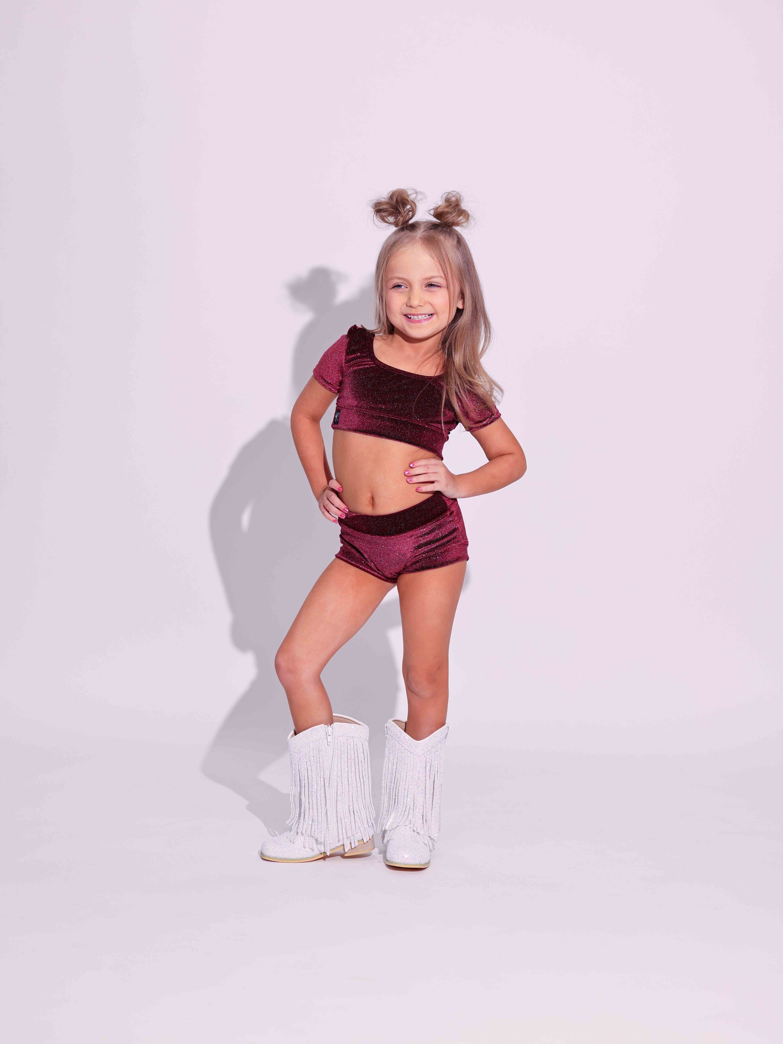 Simple But Cute Exclusive Glitter Velvet Crop Top - Wine - Ready to Ship