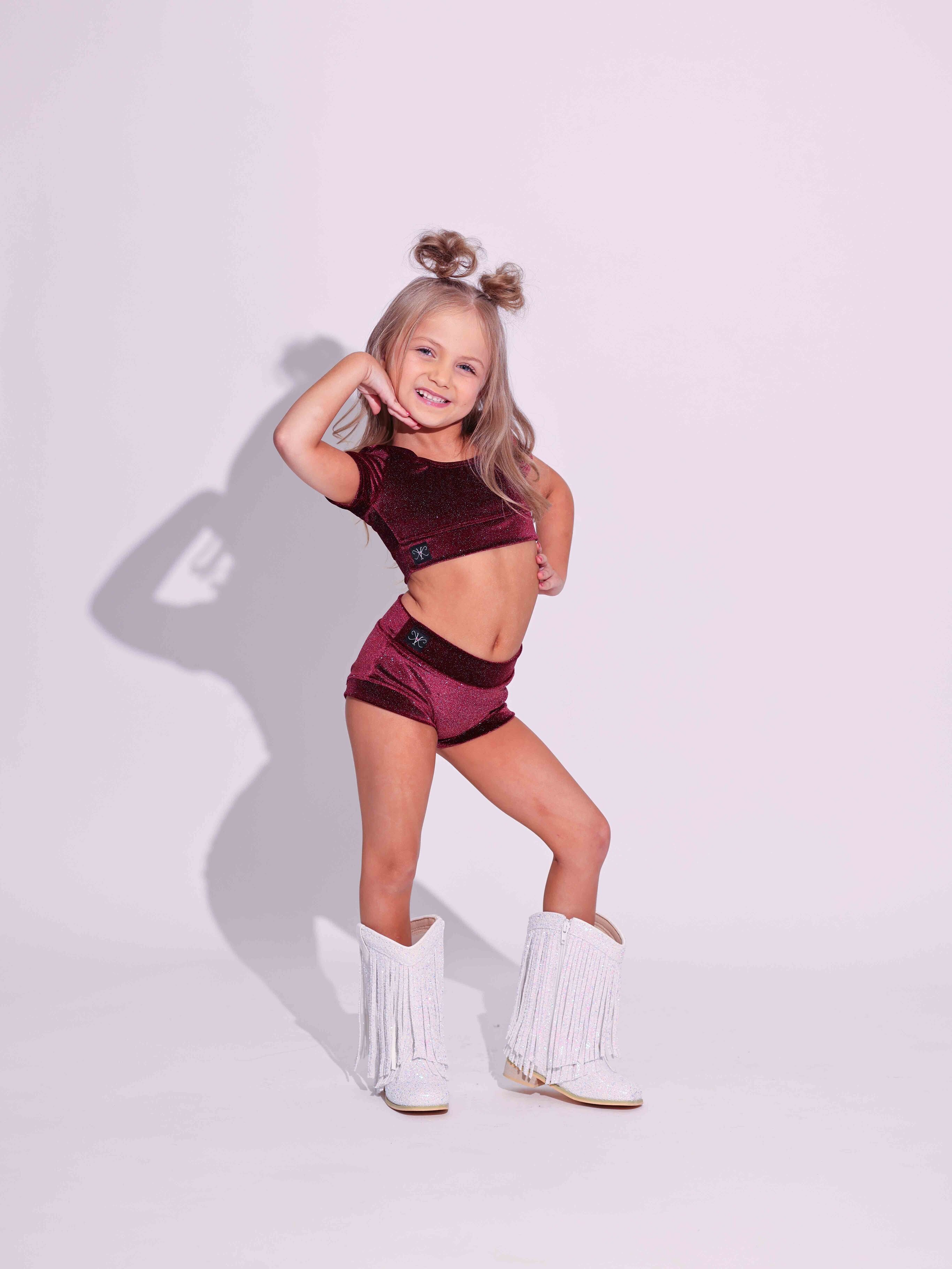 Simple But Cute Exclusive Glitter Velvet Crop Top - Wine - Ready to Ship