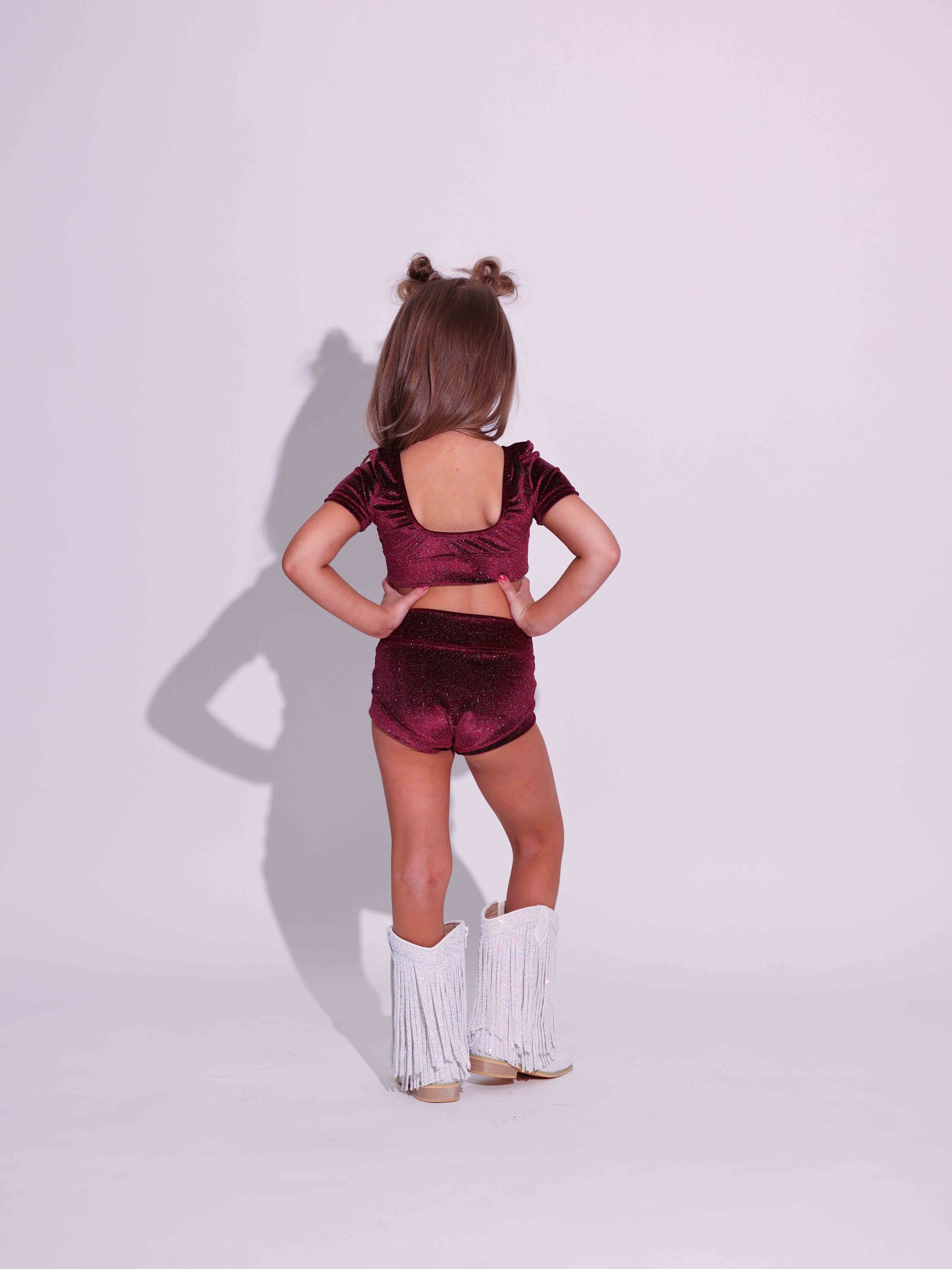 Simple But Cute Exclusive Glitter Velvet Crop Top - Wine - Ready to Ship