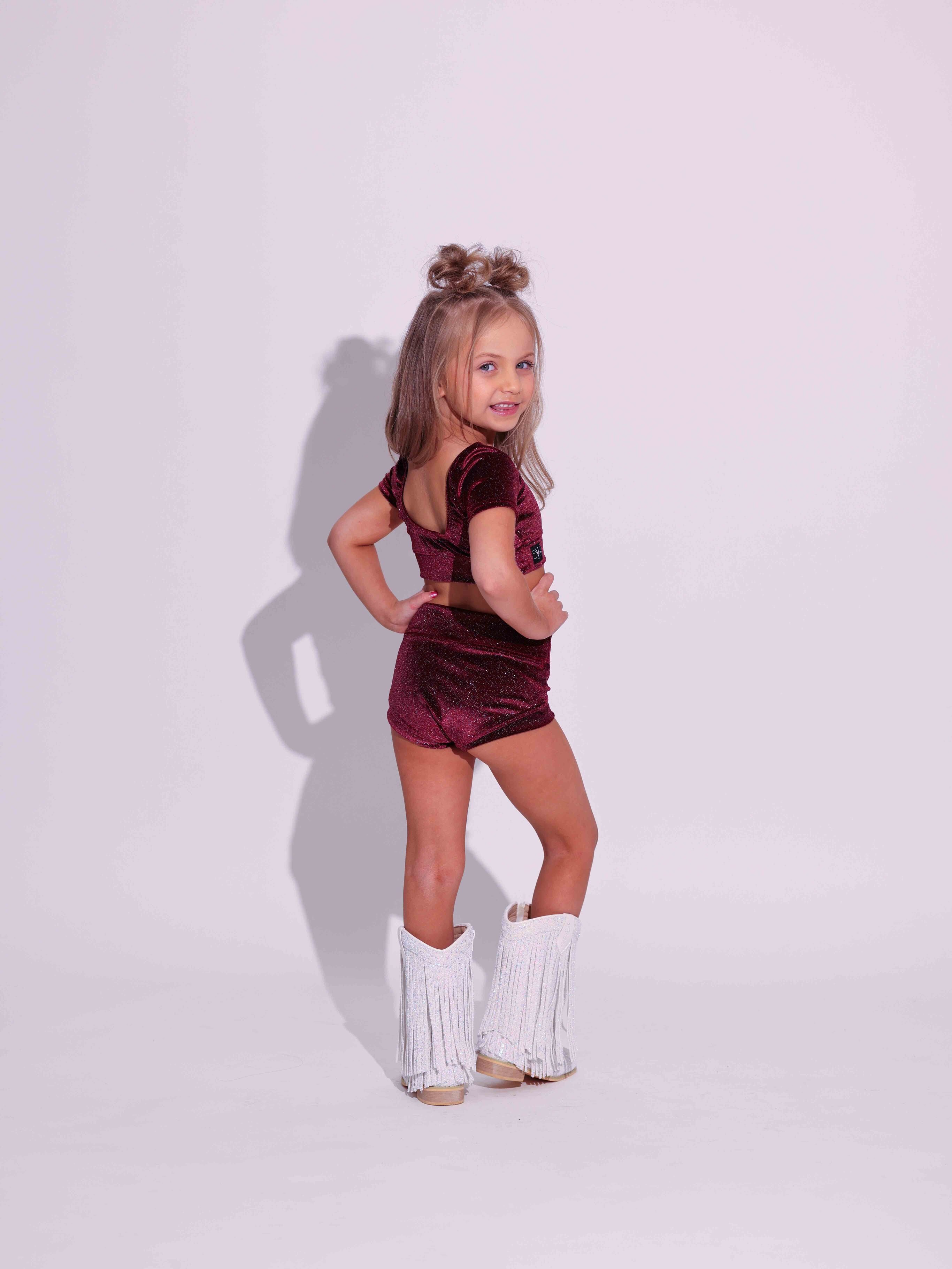 Simple But Cute Exclusive Glitter Velvet Crop Top - Wine - Ready to Ship