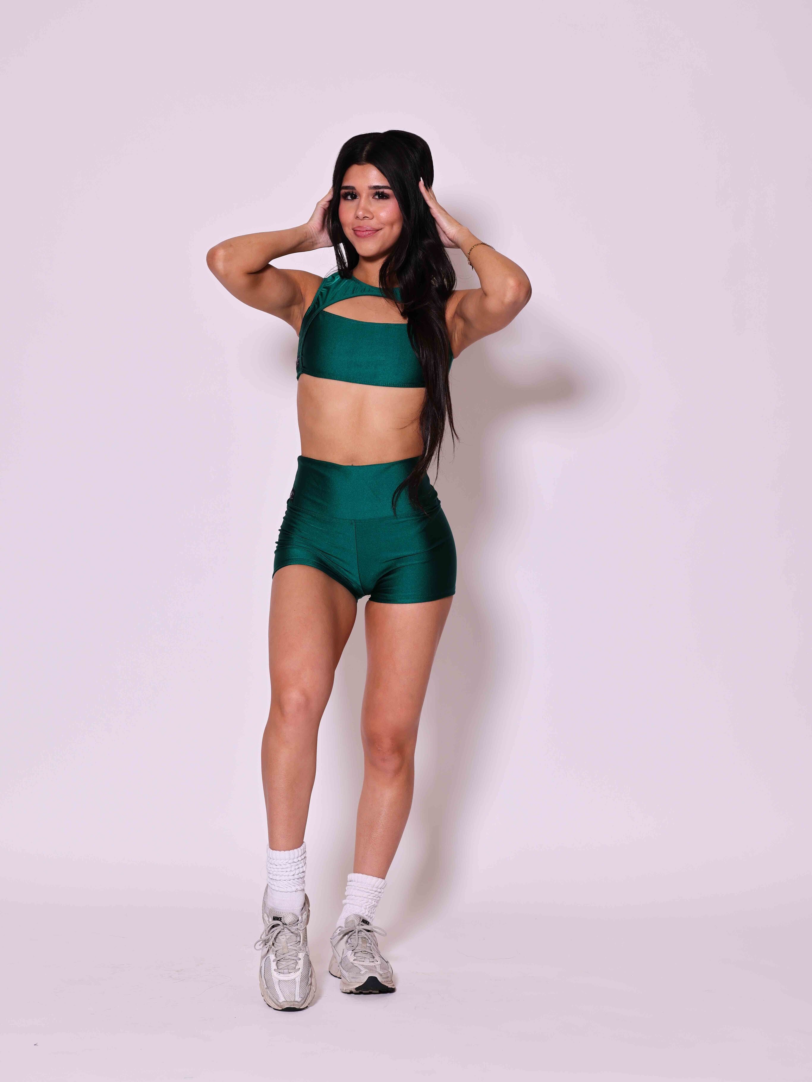 Anikka Bra Top - Forest Green Shiny - Ready To Ship