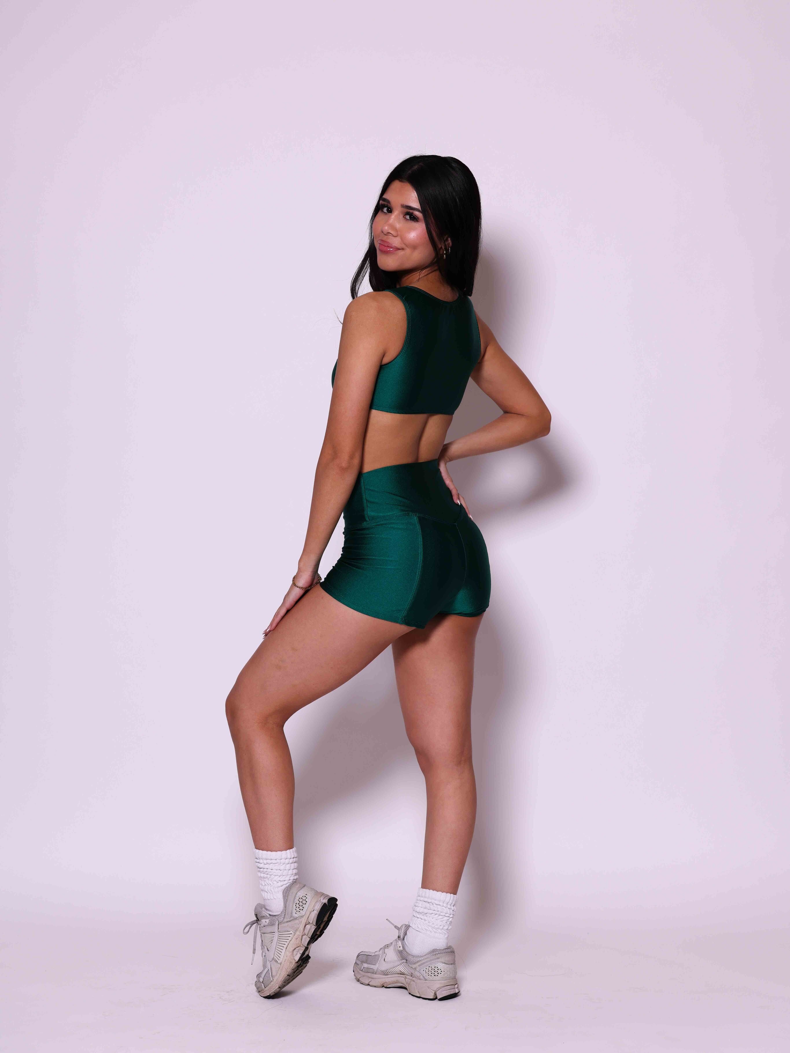 Anikka Bra Top - Forest Green Shiny - Ready To Ship