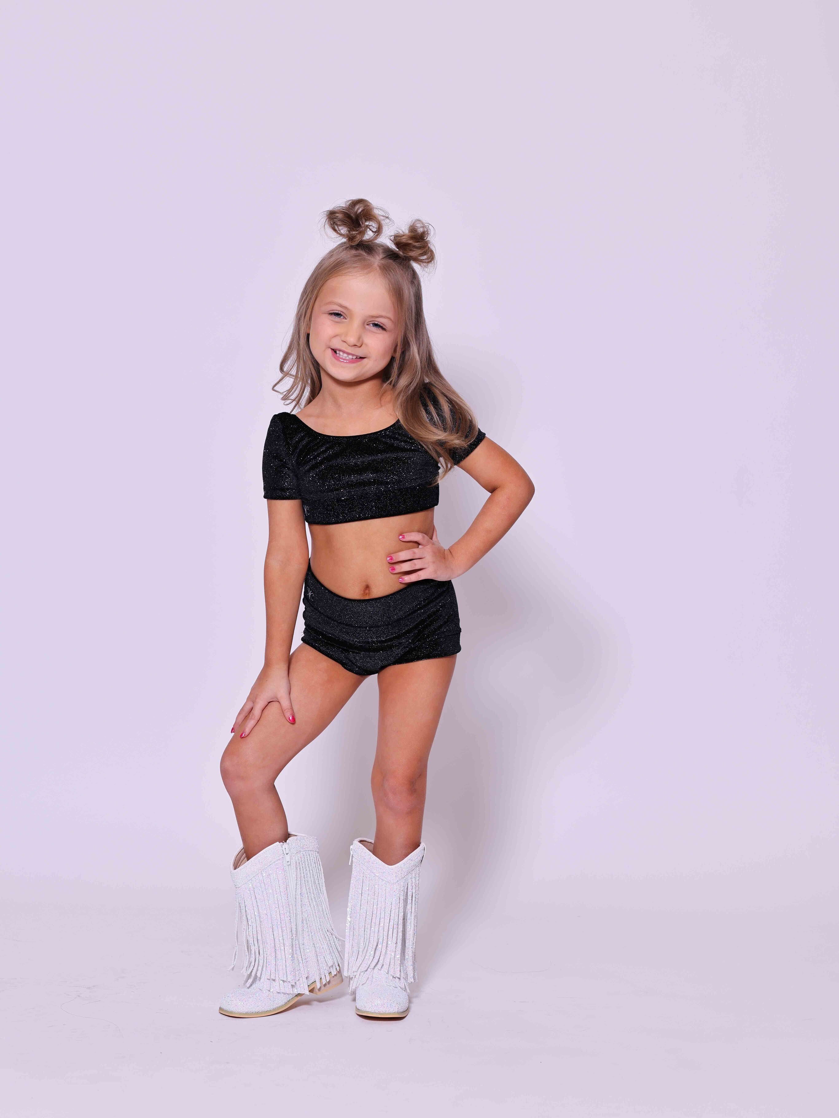 Simple But Cute Exclusive Glitter Velvet Crop Top - Black - Ready to Ship