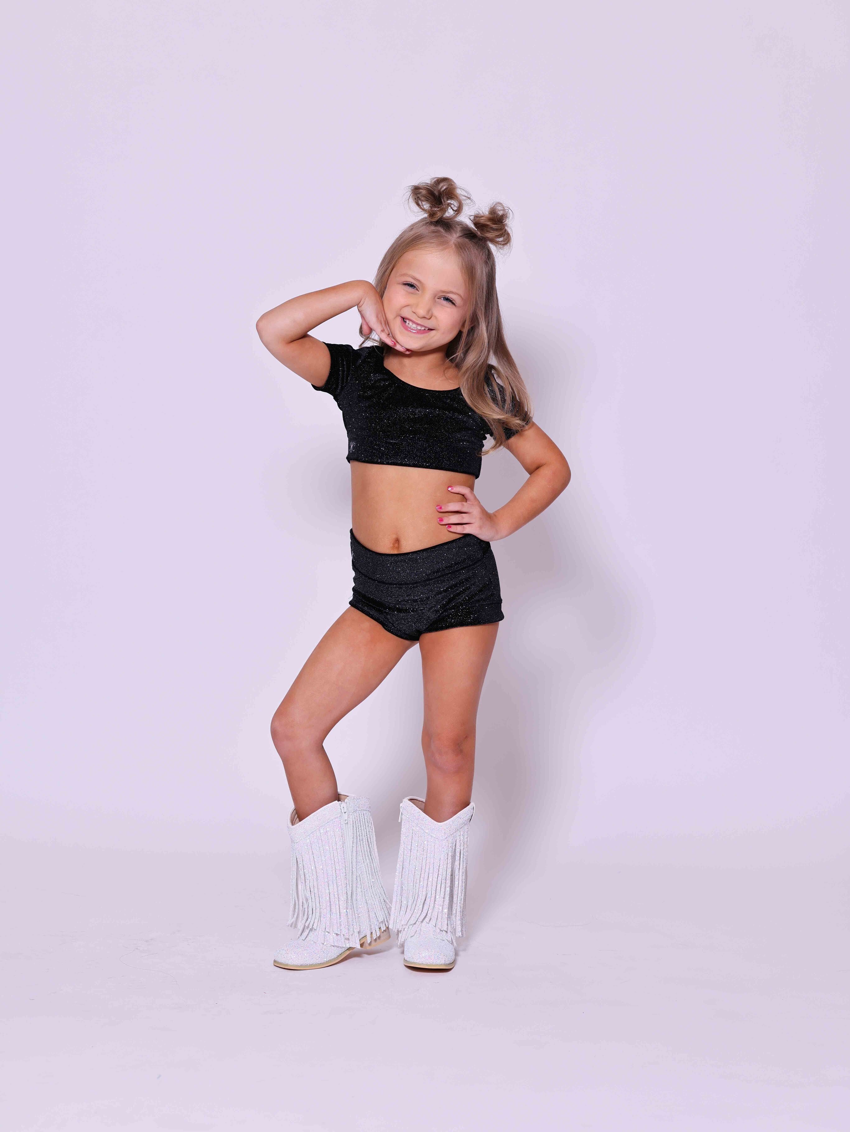 Simple But Cute Exclusive Glitter Velvet Crop Top - Black - Ready to Ship