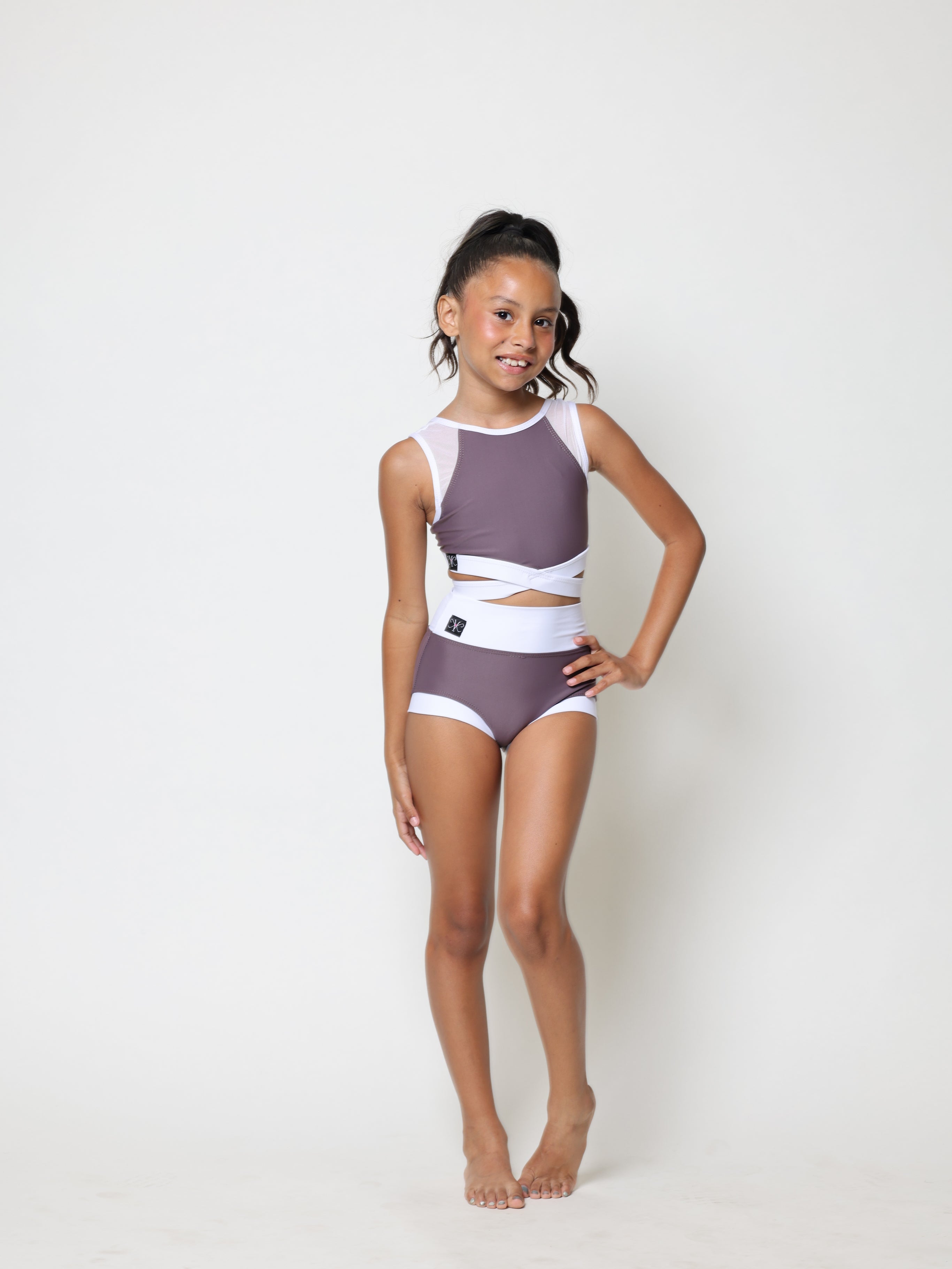 Criss Cross Bra Top - Deep Mauve/White
