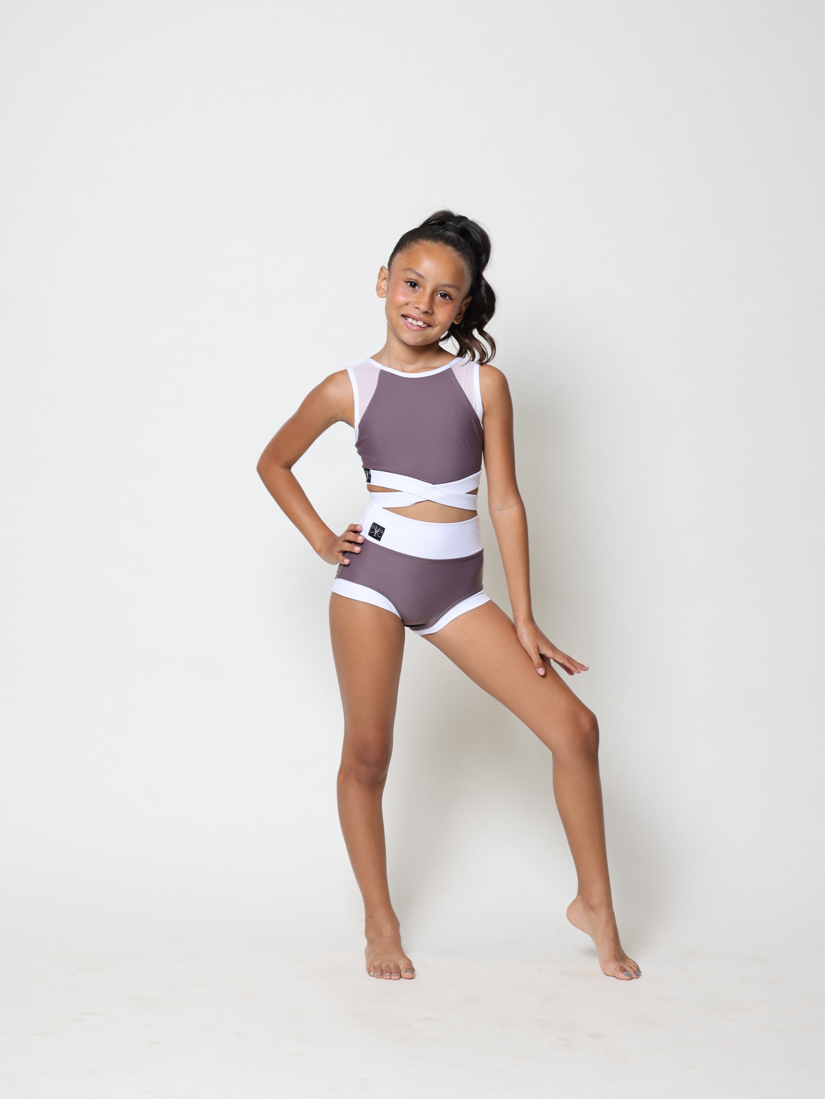 Criss Cross Bra Top - Deep Mauve/White