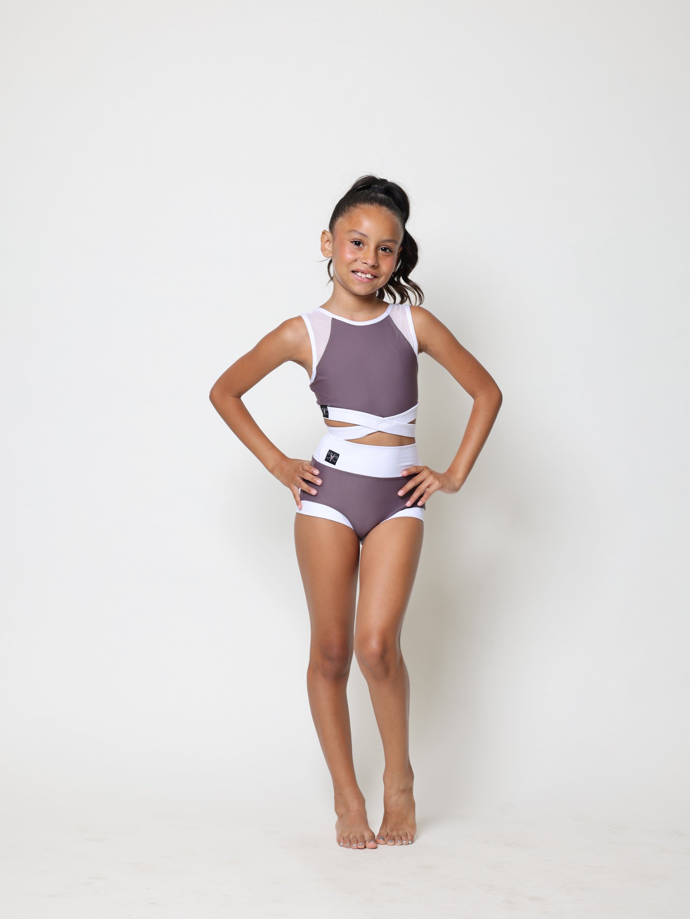 Criss Cross Bra Top - Deep Mauve/White