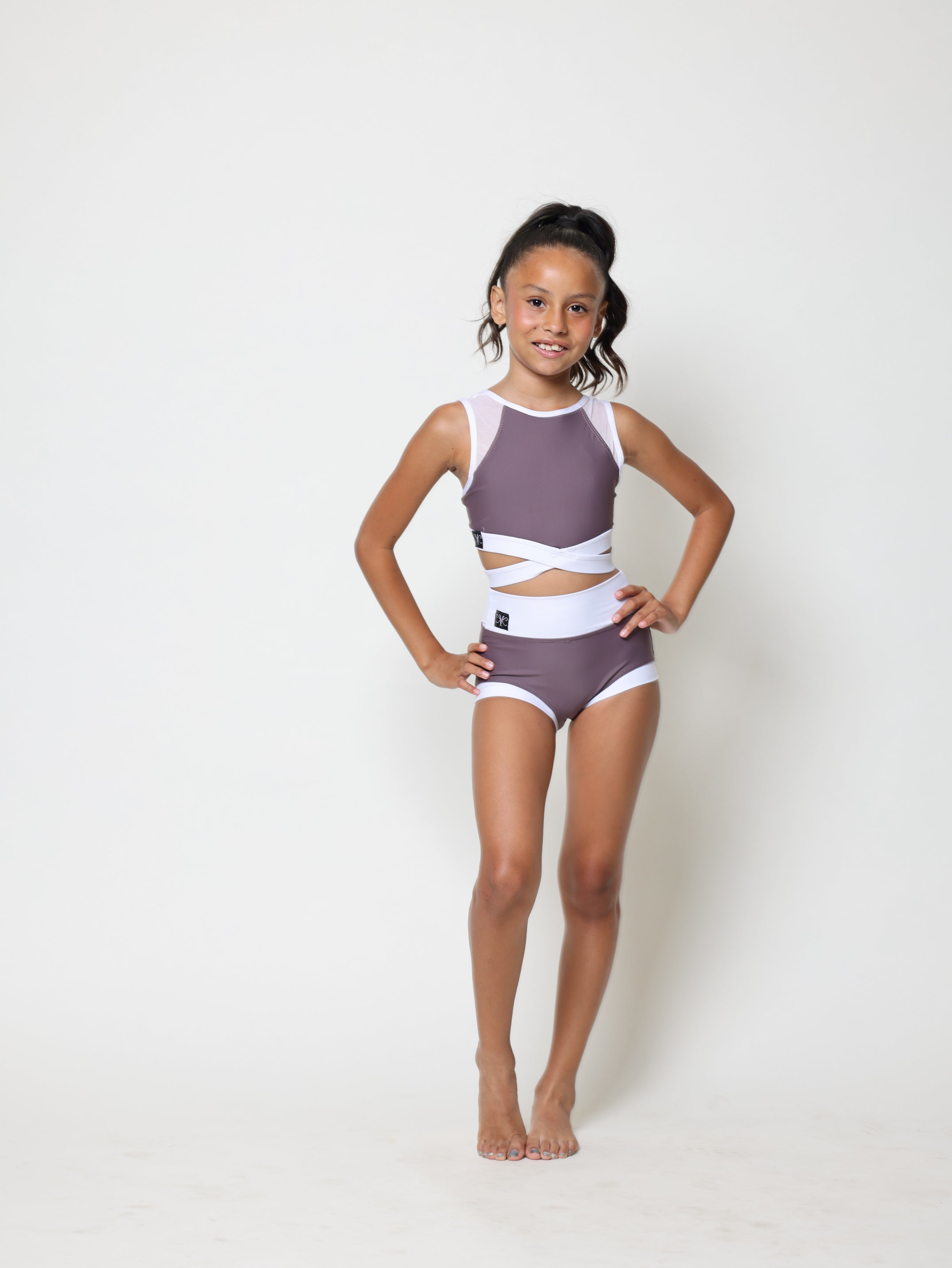 Criss Cross Bra Top - Deep Mauve/White