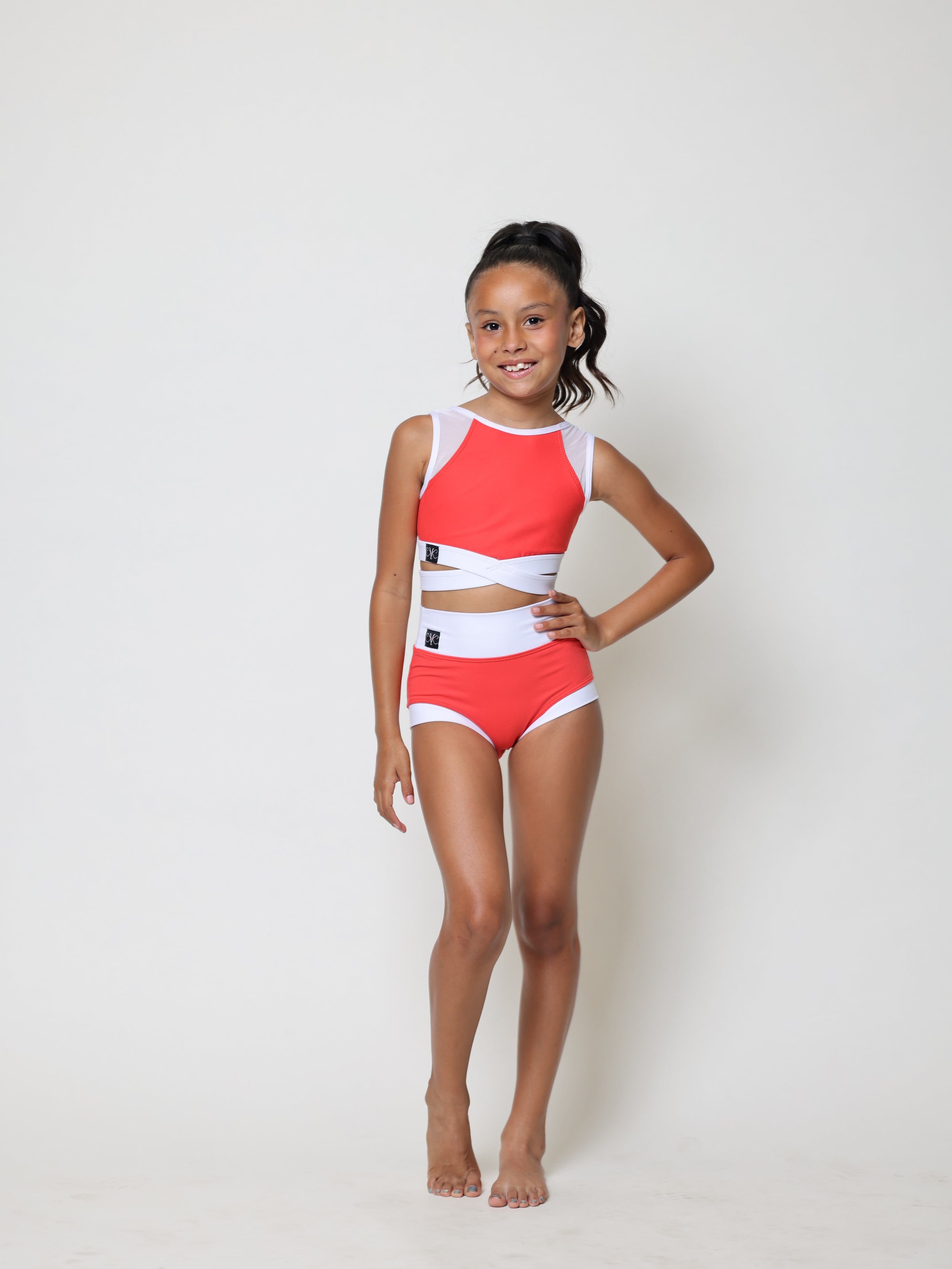 Criss Cross Bra Top - Coral/White