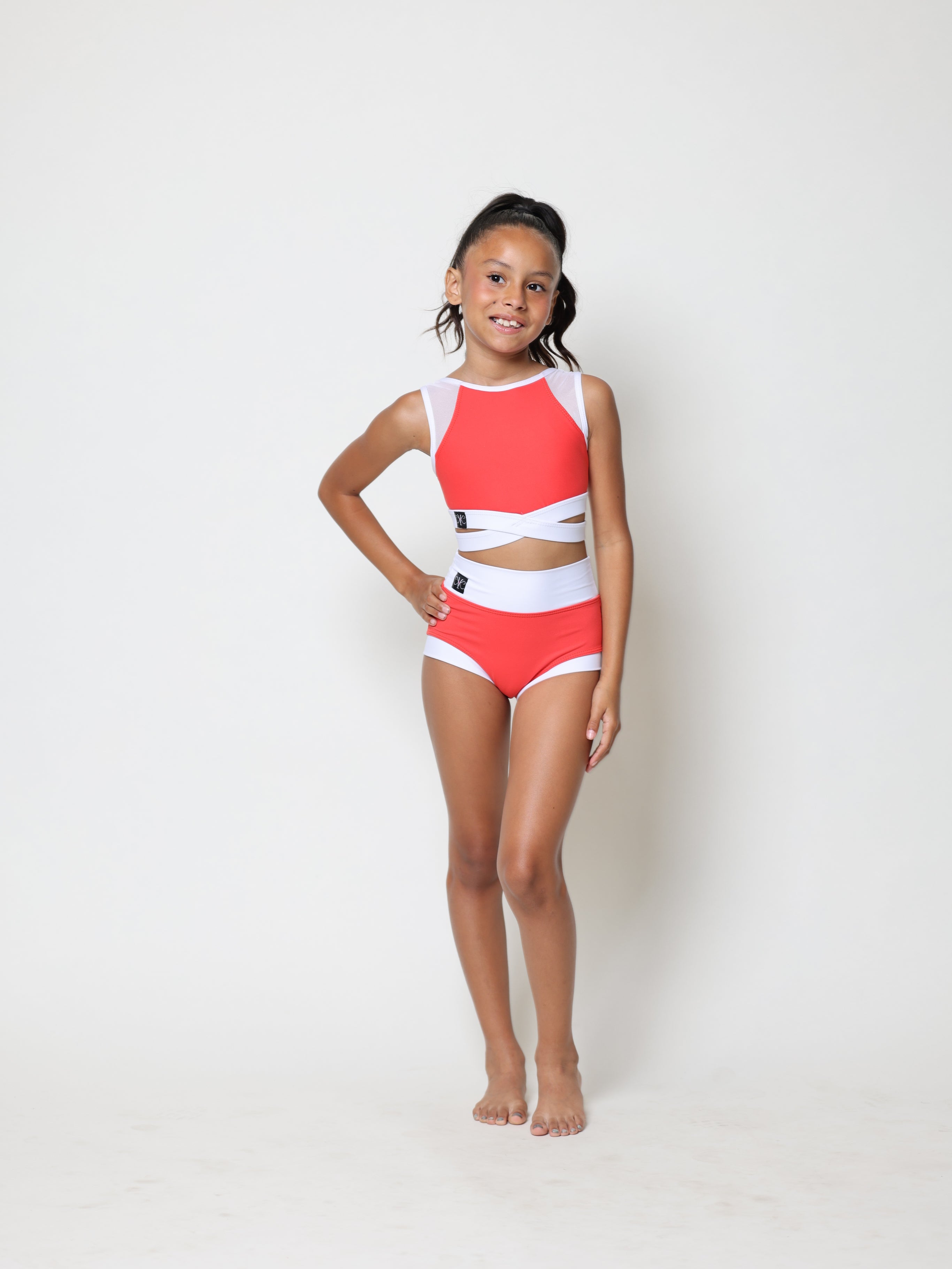 Criss Cross Bra Top - Coral/White