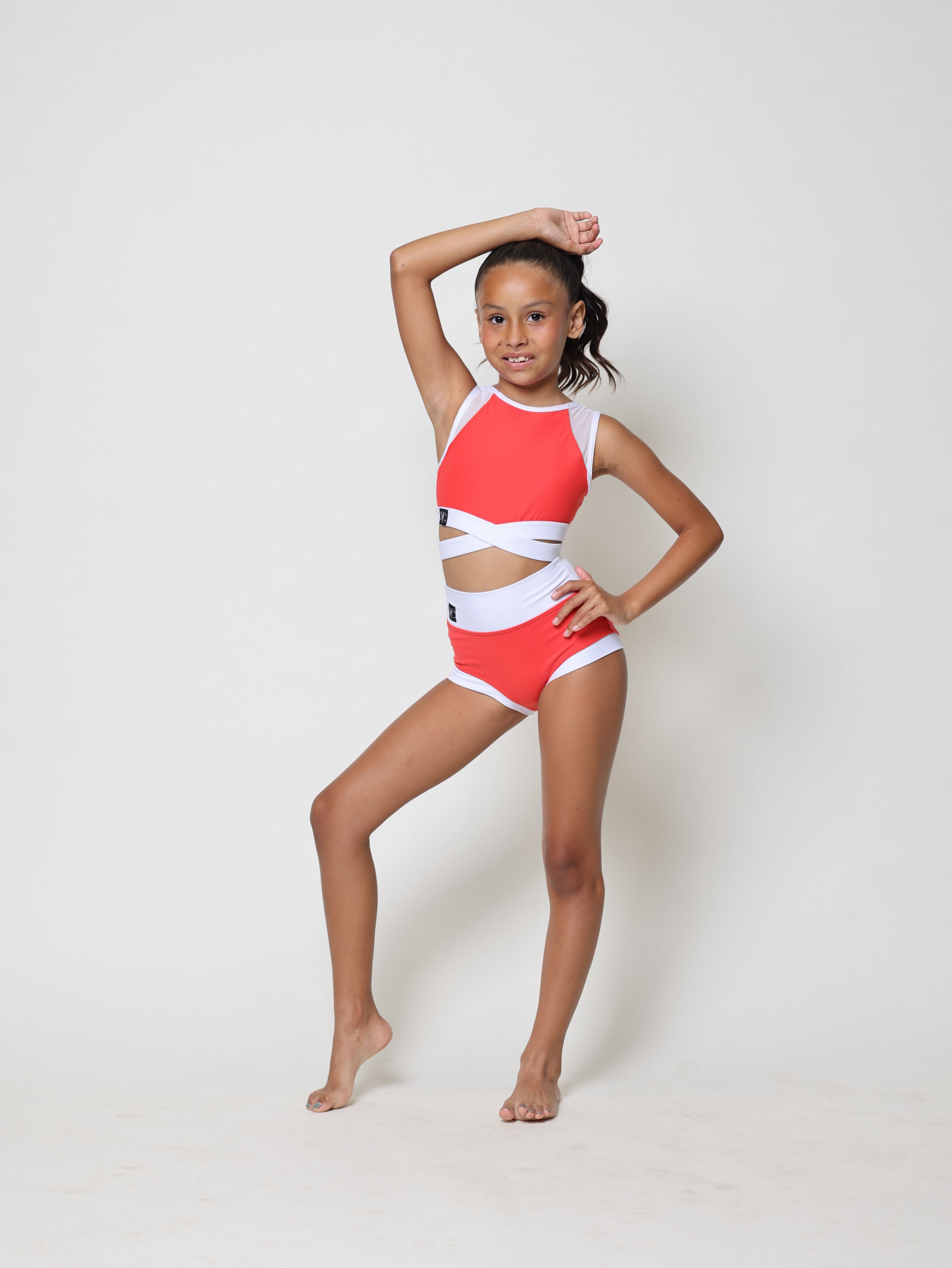 Criss Cross Bra Top - Coral/White