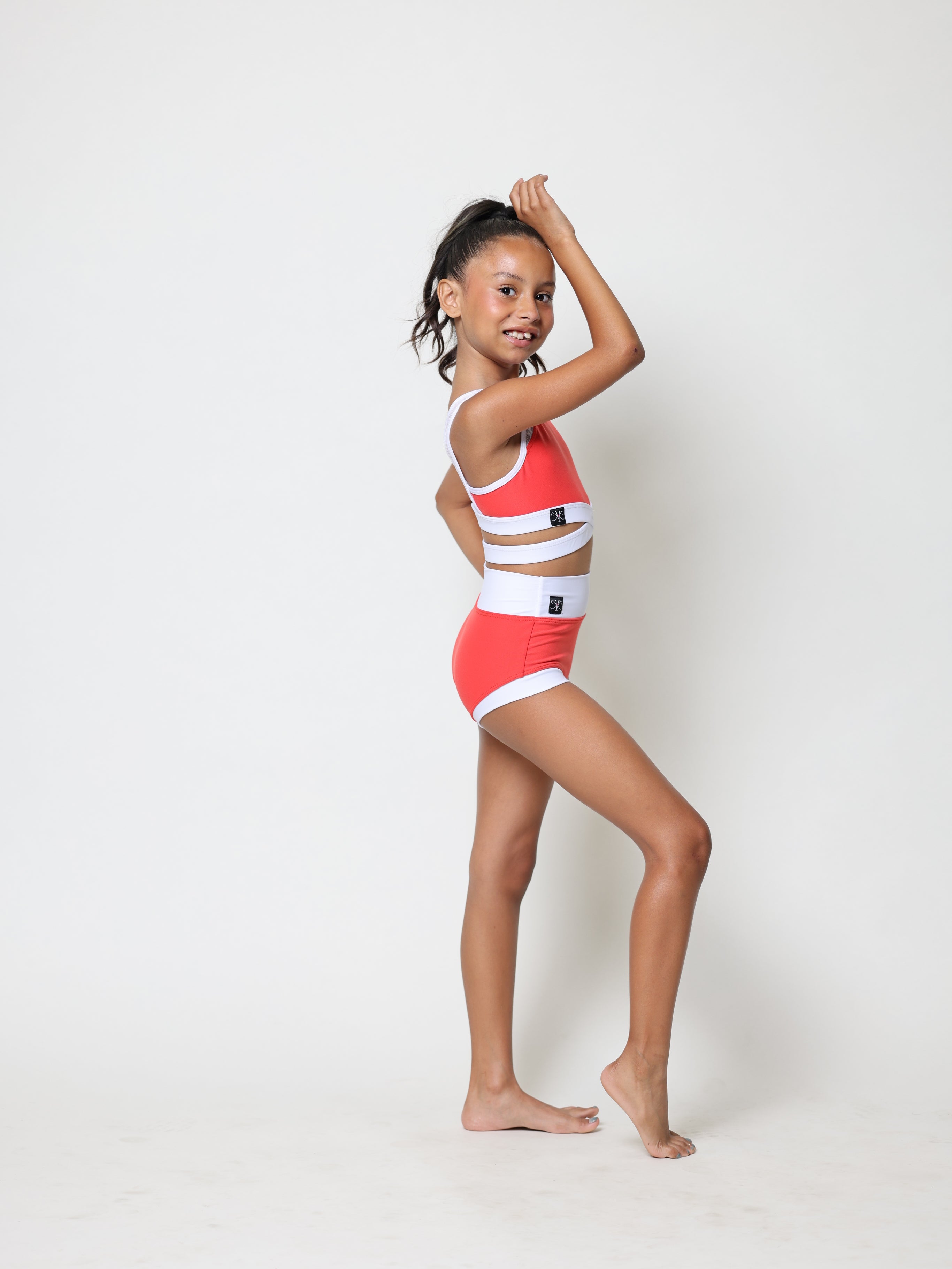 Criss Cross Bra Top - Coral/White