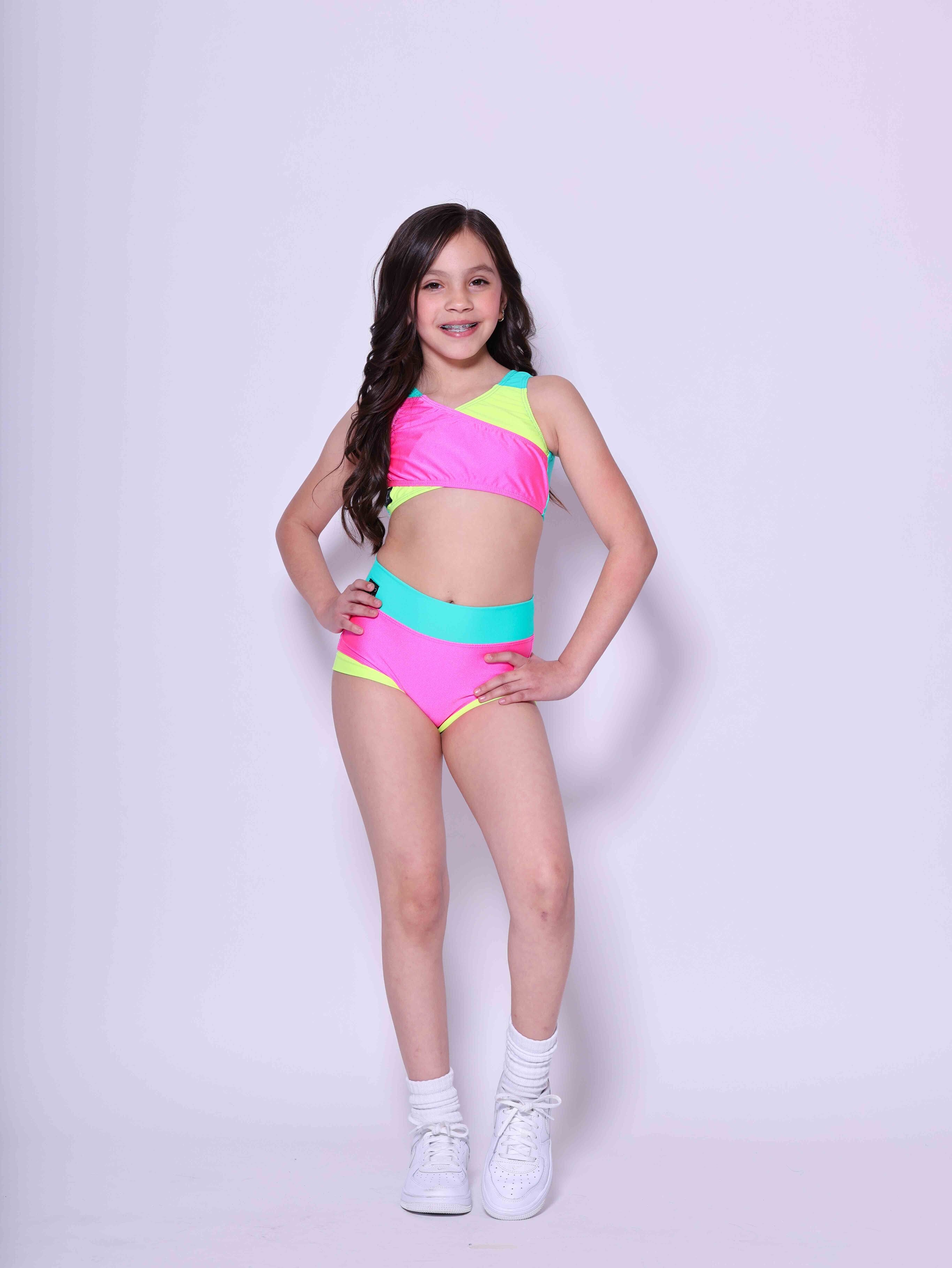 Cross My Heart Bra Top - Neon Pink/Mint/Yellow - Ready To Ship