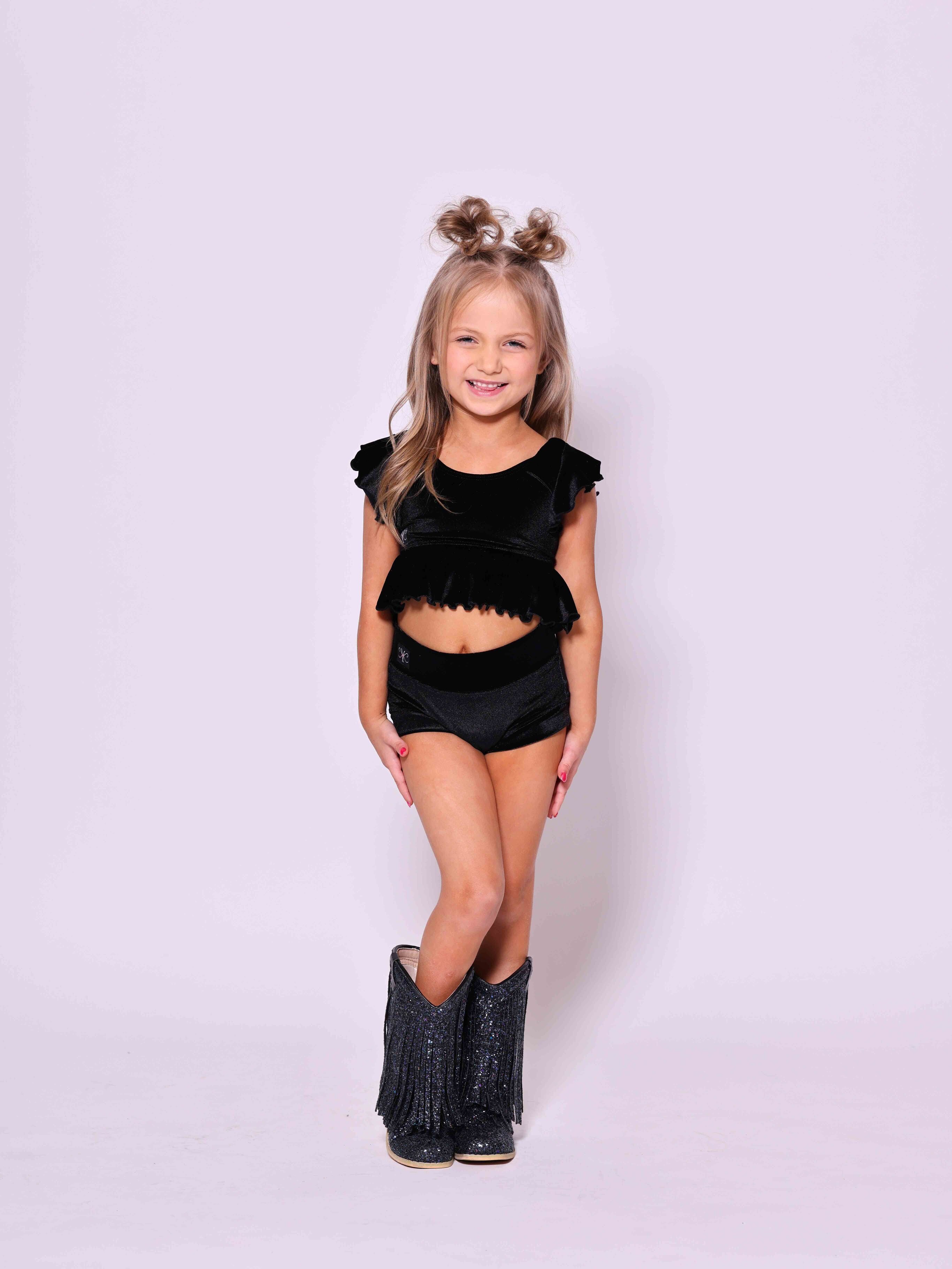 All Dolled Up Crop Top - Black Velvet - Ready To Ship