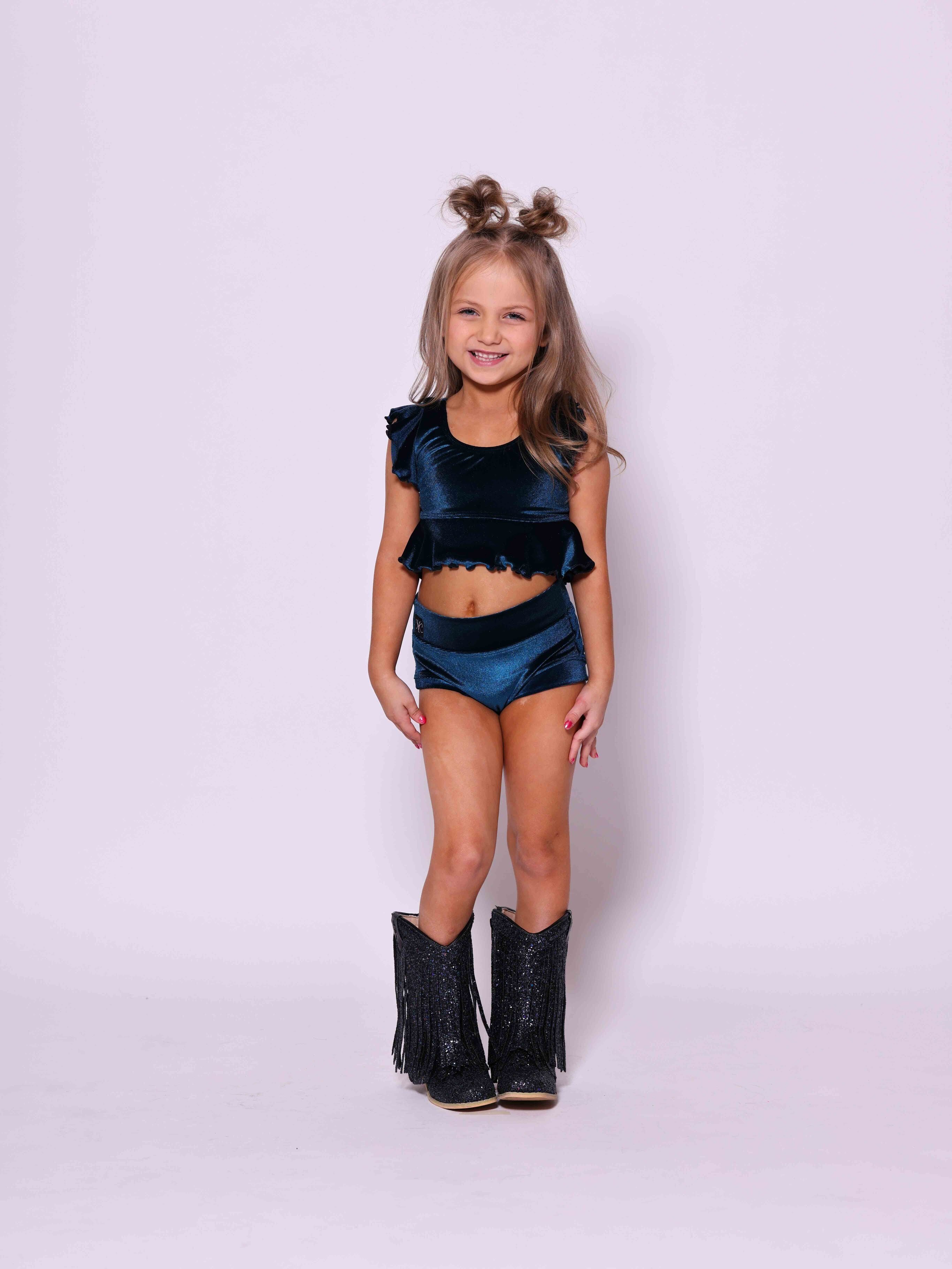 All Dolled Up Crop Top - Deep Peacock Velvet - Ready To Ship