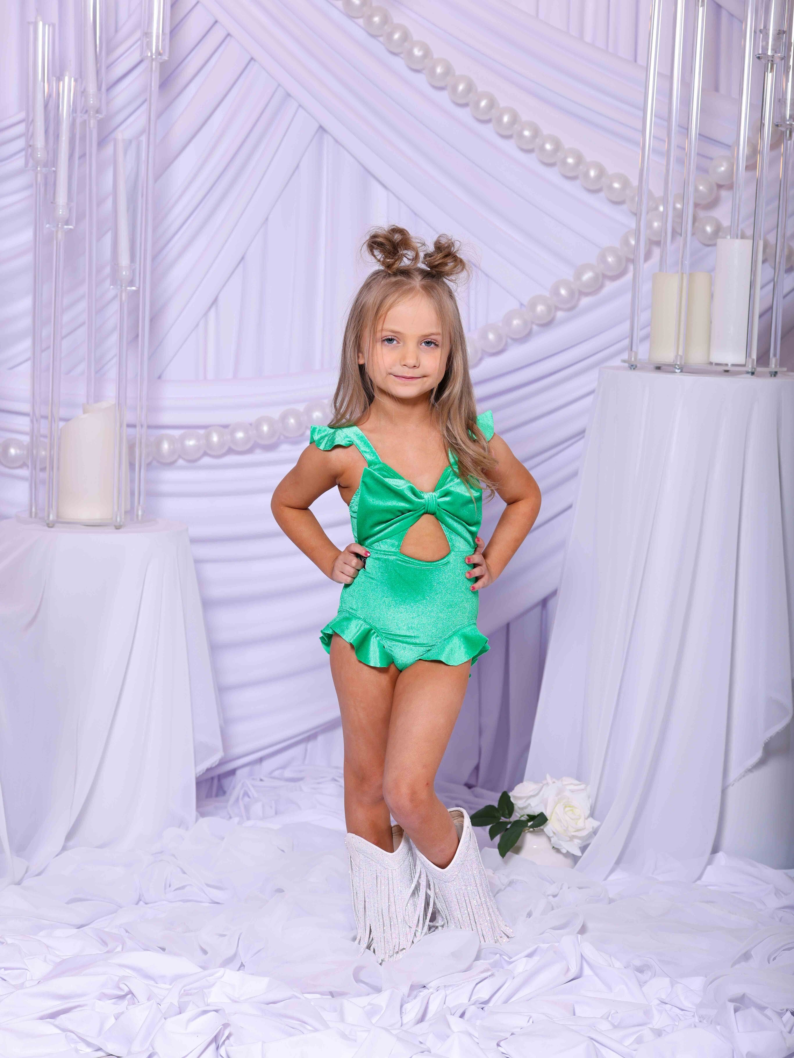 Beach Babe Leotard - Kelly Green Velvet - Ready To Ship