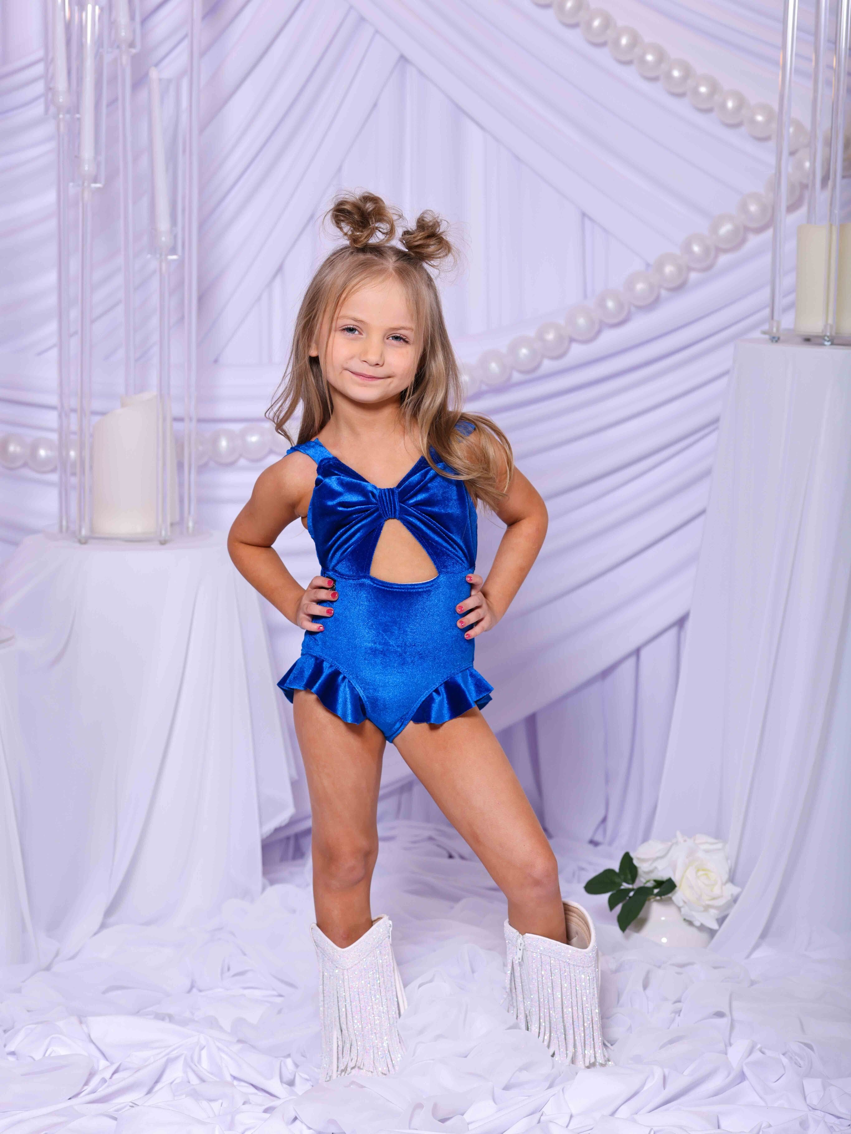 Beach Babe Leotard - Royal Blue Velvet - Ready To Ship