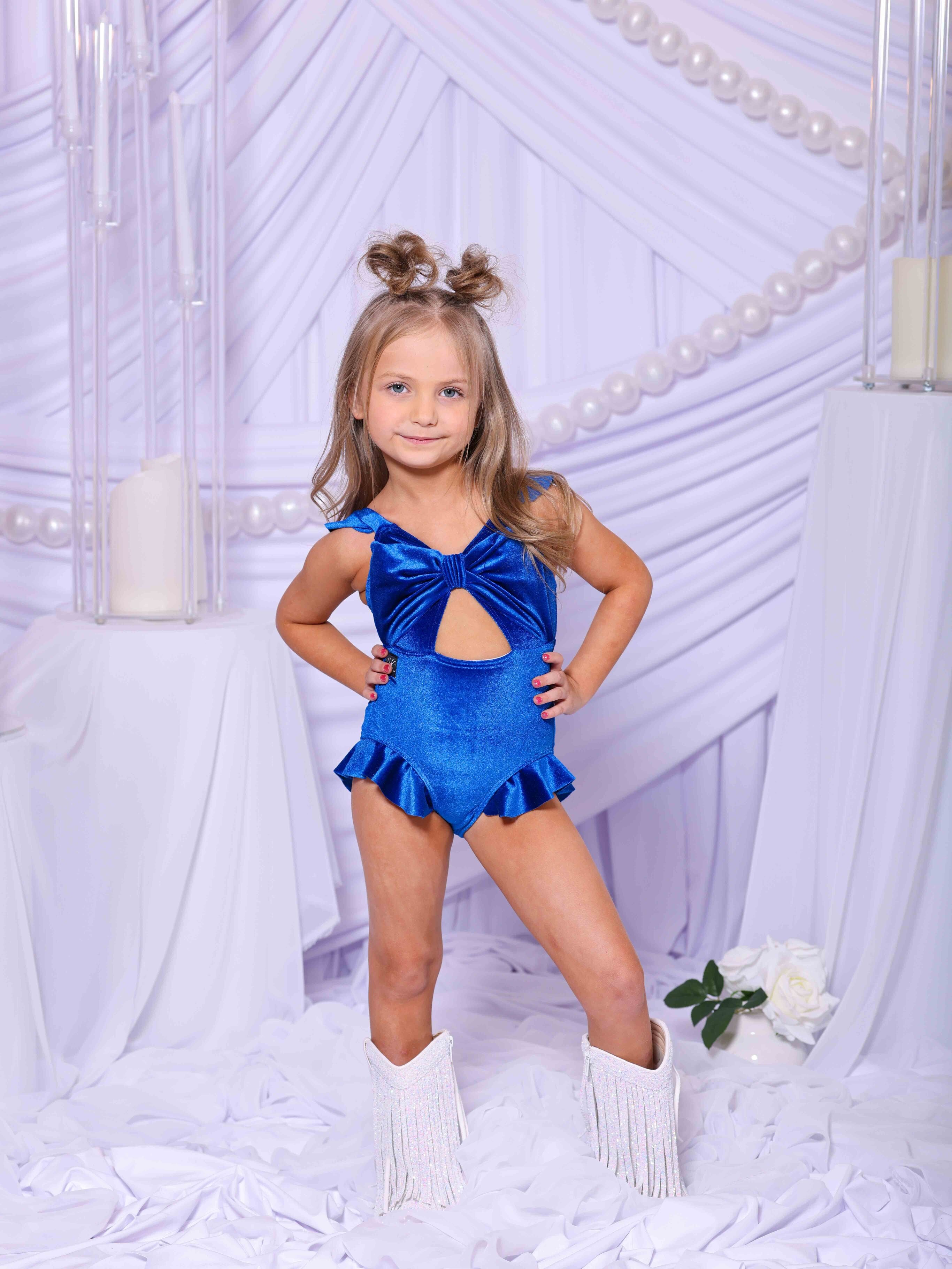 Beach Babe Leotard - Royal Blue Velvet - Ready To Ship