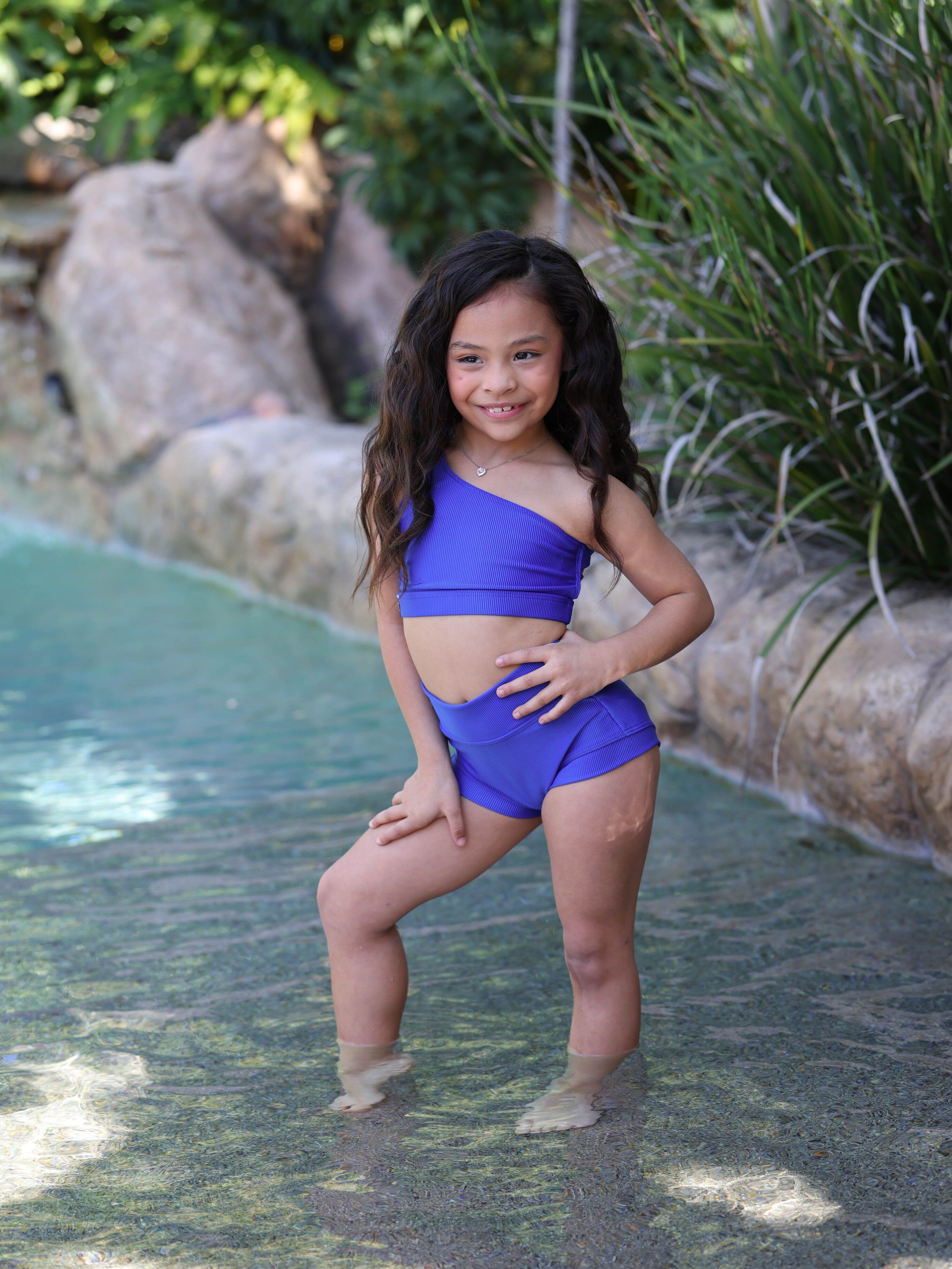 Cross the Line Ribbed Bra Top - True Blue Ribbed - Ready to Ship